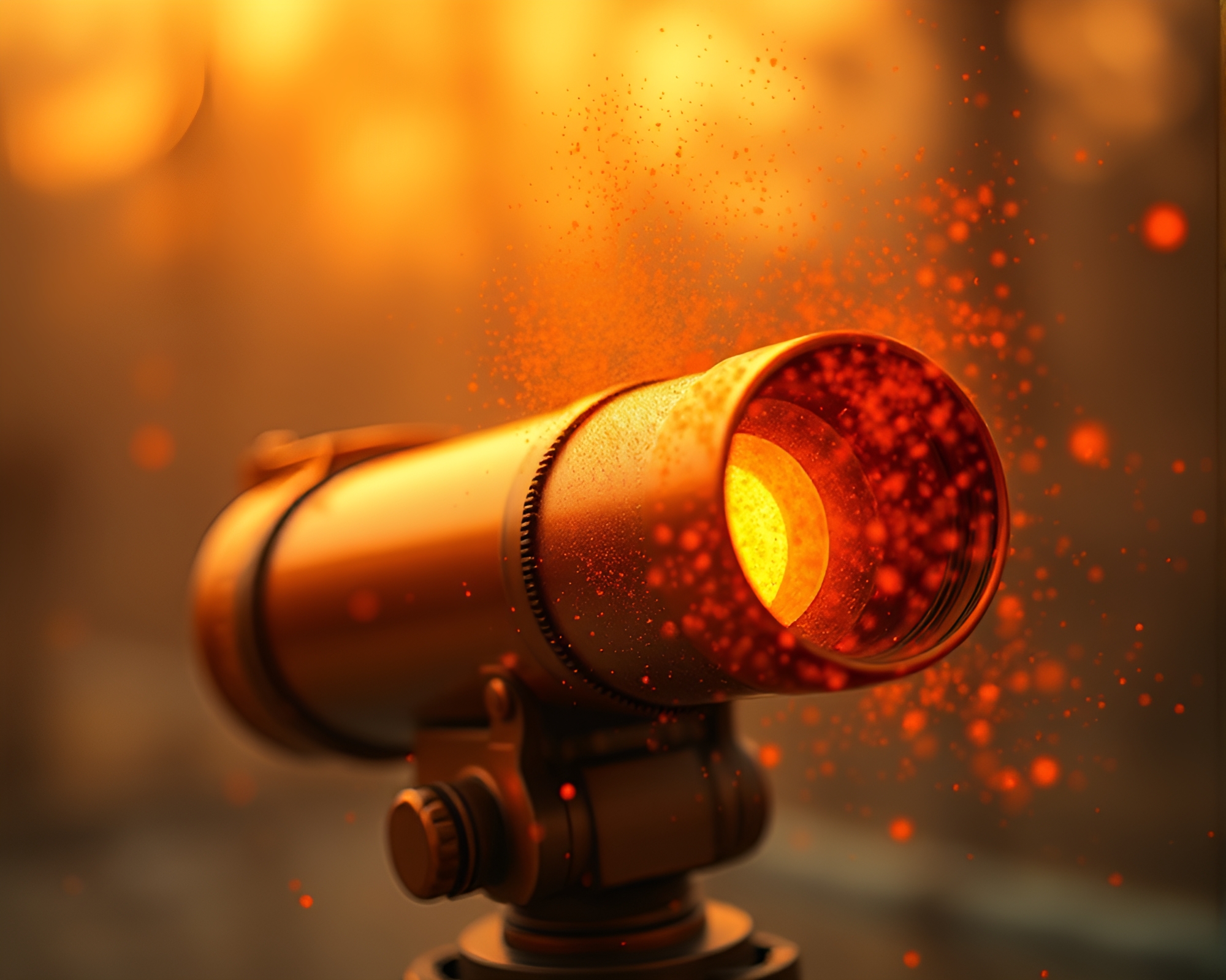 Vintage Telescope Exposing Dust Particles in Warm Glow – free AI stock image