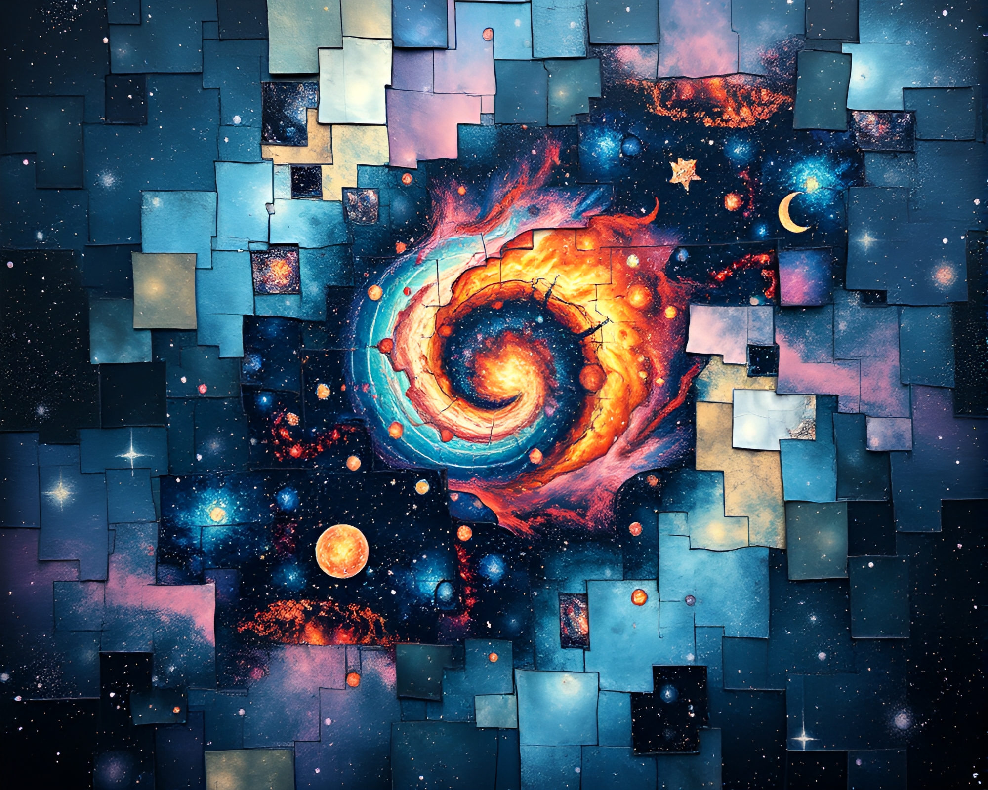 Parallel Universe Calligraphy Fragmented Cosmic Mosaic – free AI stock image
