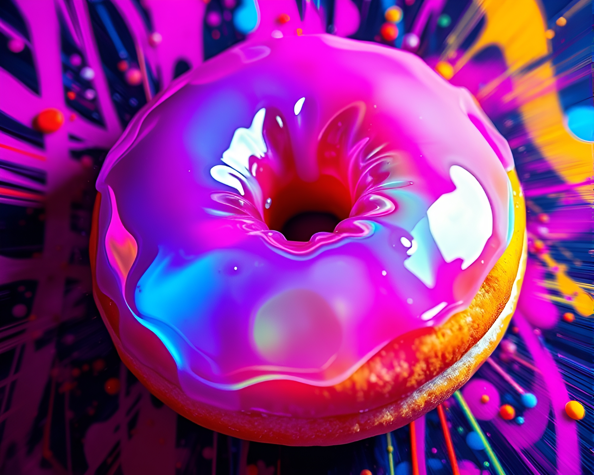 Neon Jelly Donut Water Reflection Graffiti Art – free AI stock image