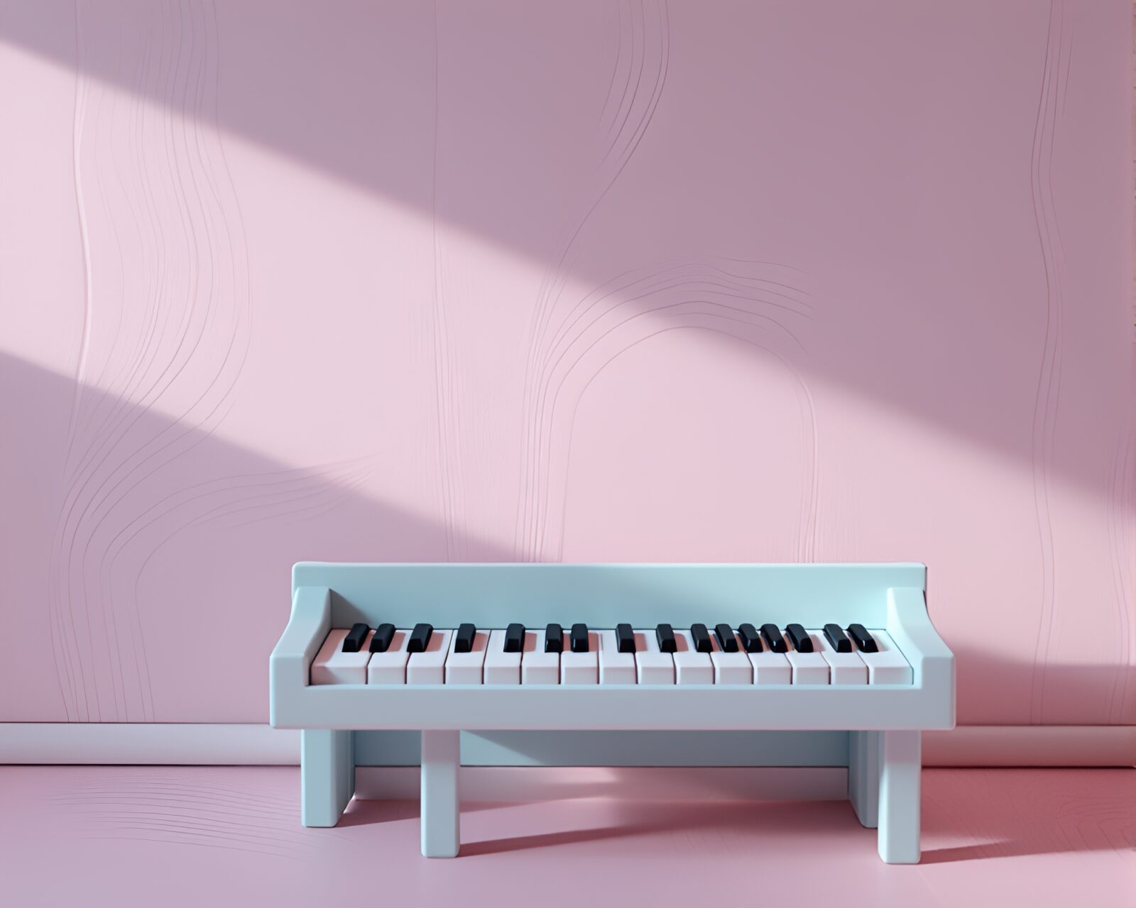 Soft pastel piano keys weaving through animated forest