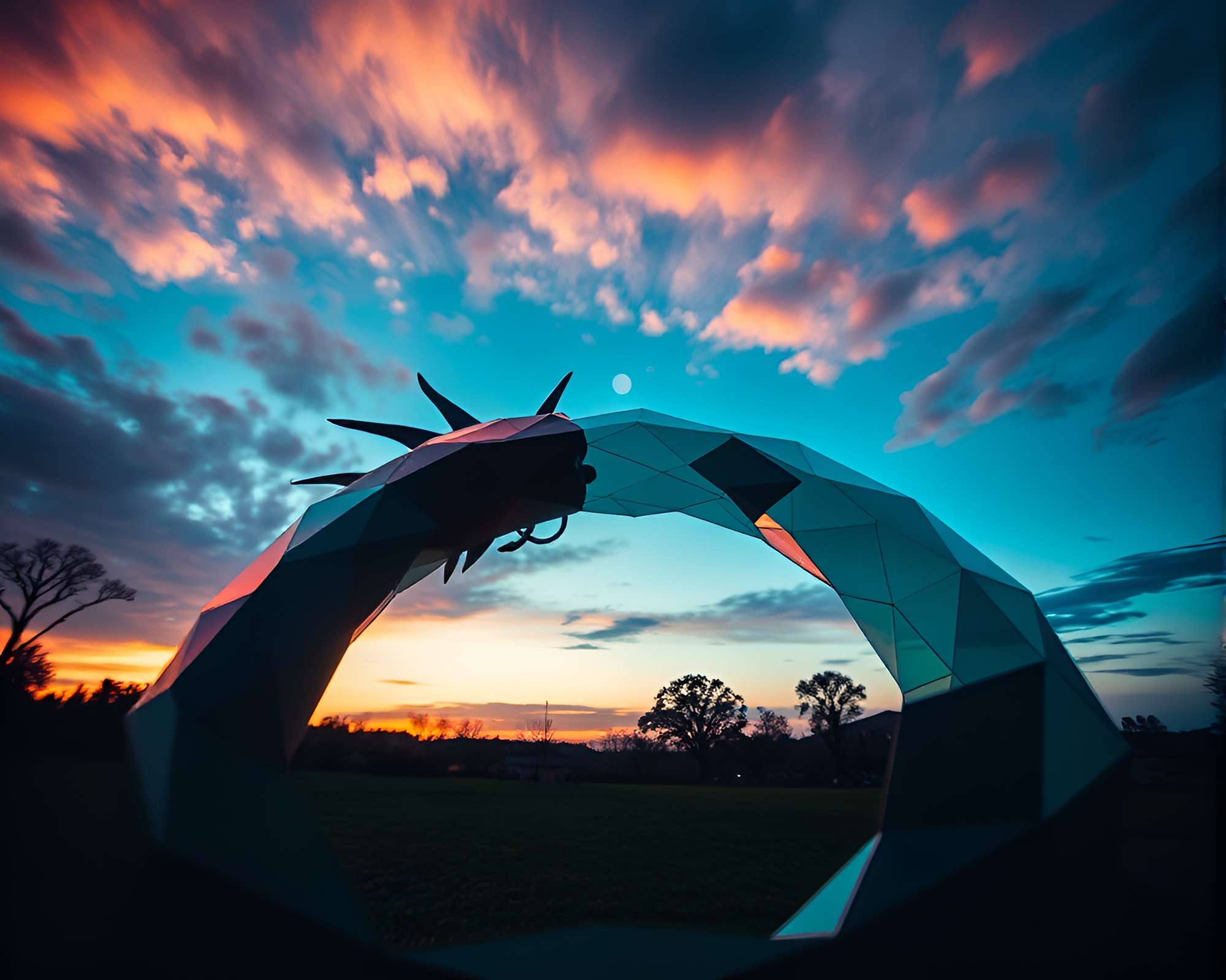 Twilight Geometric Abstraction: Dragon Egg from Below – free AI stock image
