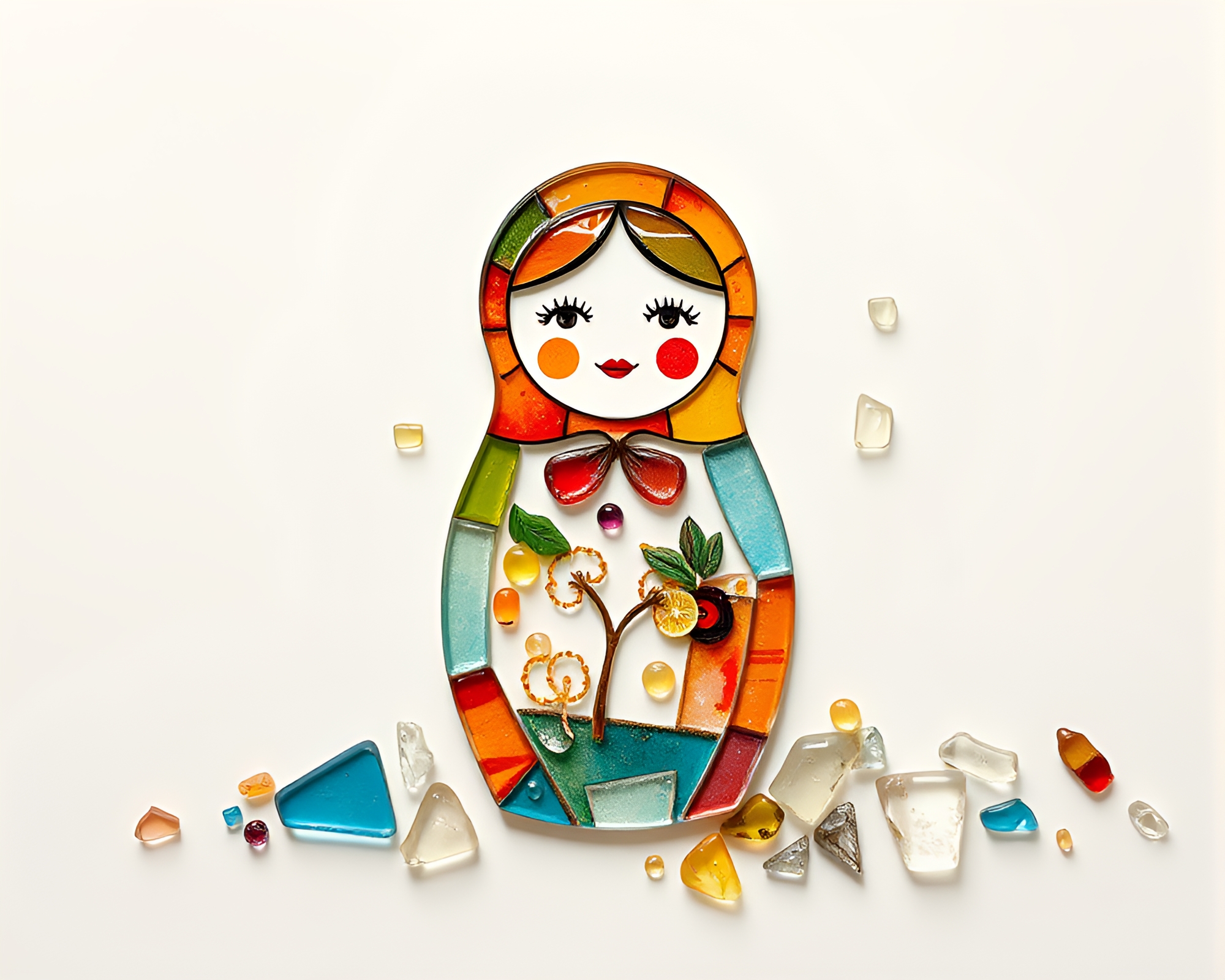 Ethereal Matryoshka Glass Shard Calligraphy Composition – free AI stock image