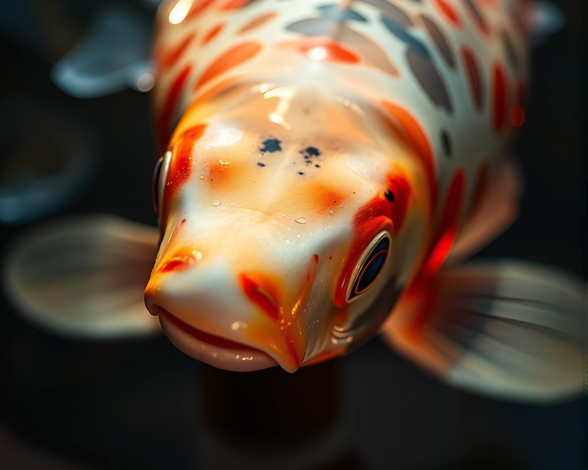 Rim Lit Koi Fish Close-Up – free AI stock image