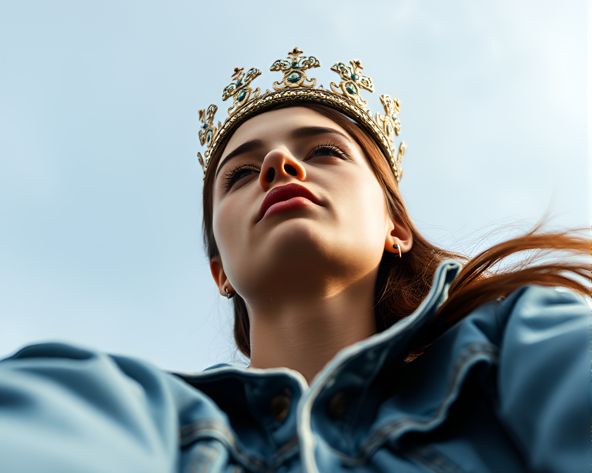Ethereal Crowned Queen in Mixed Media Fantasy Scene – free AI stock image