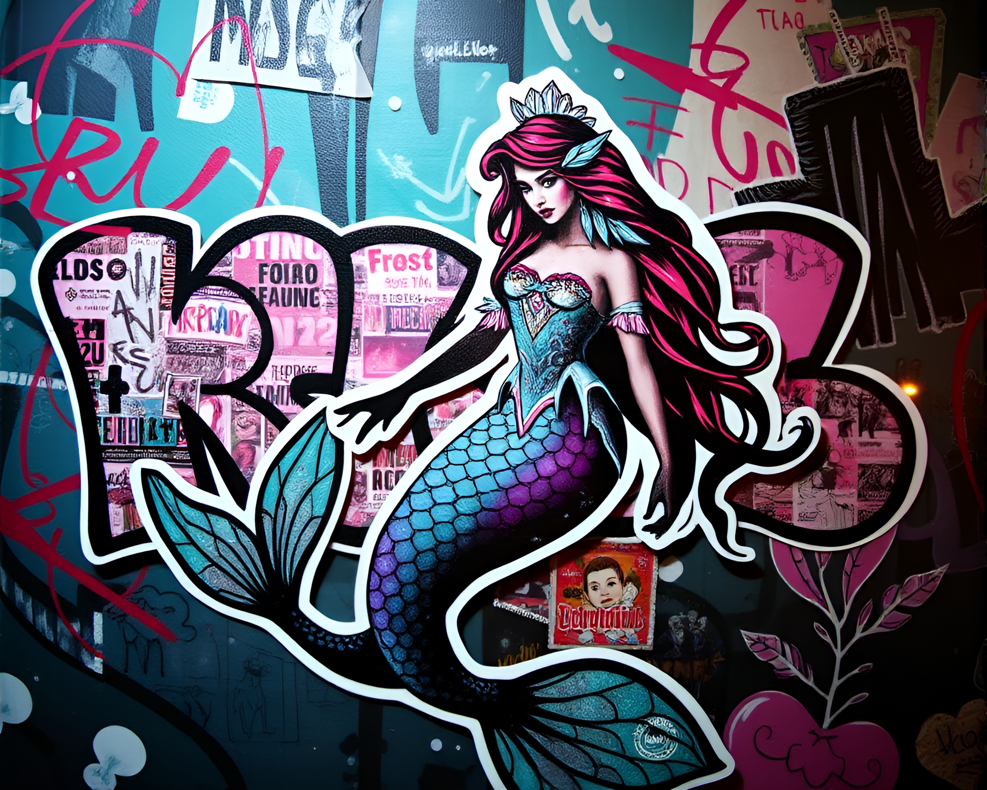 Graffiti Mermaid Dreamscape in Long Exposure Photography – free AI stock image