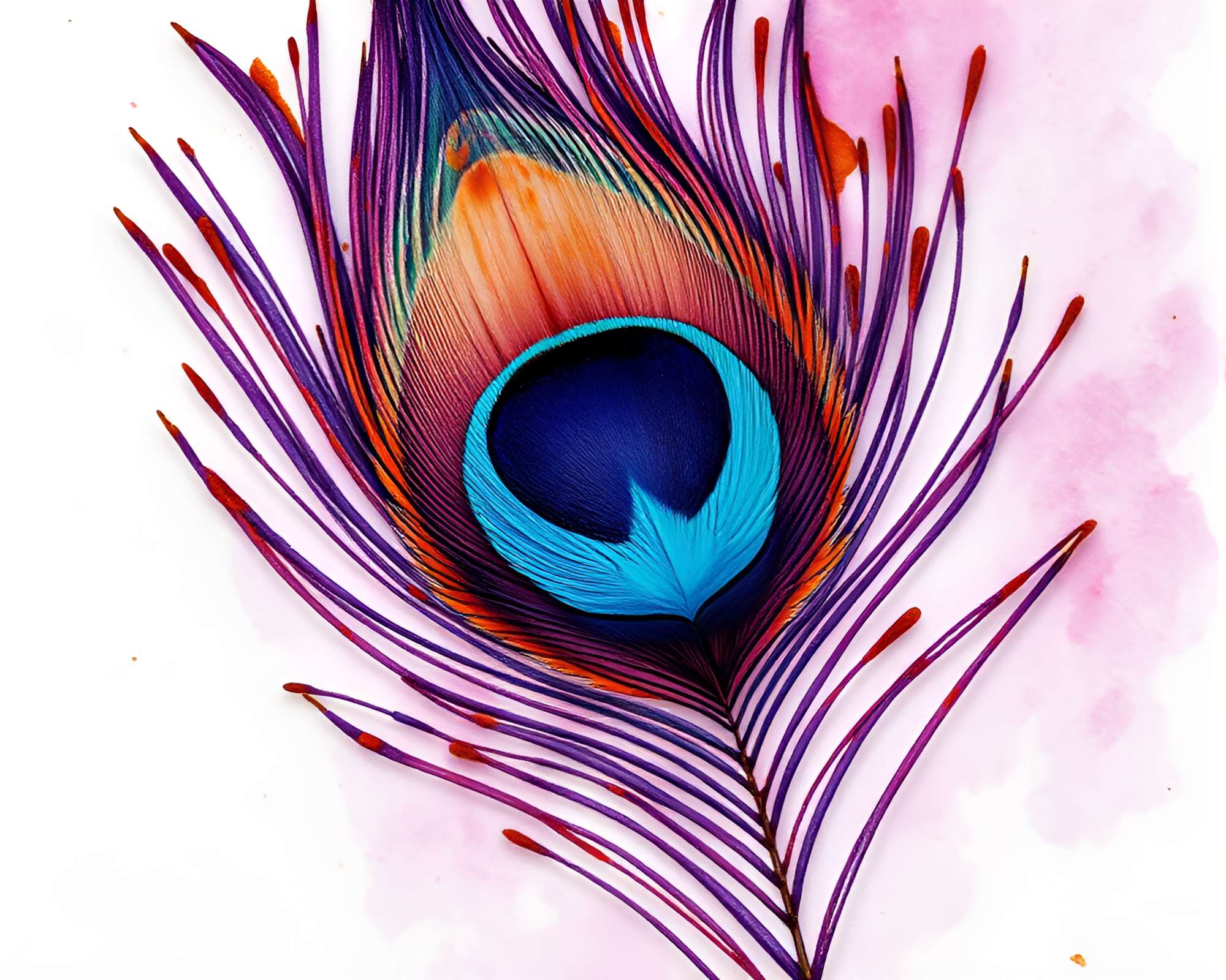 Twilight Peacock Feathers Watercolor Painting – free AI stock image
