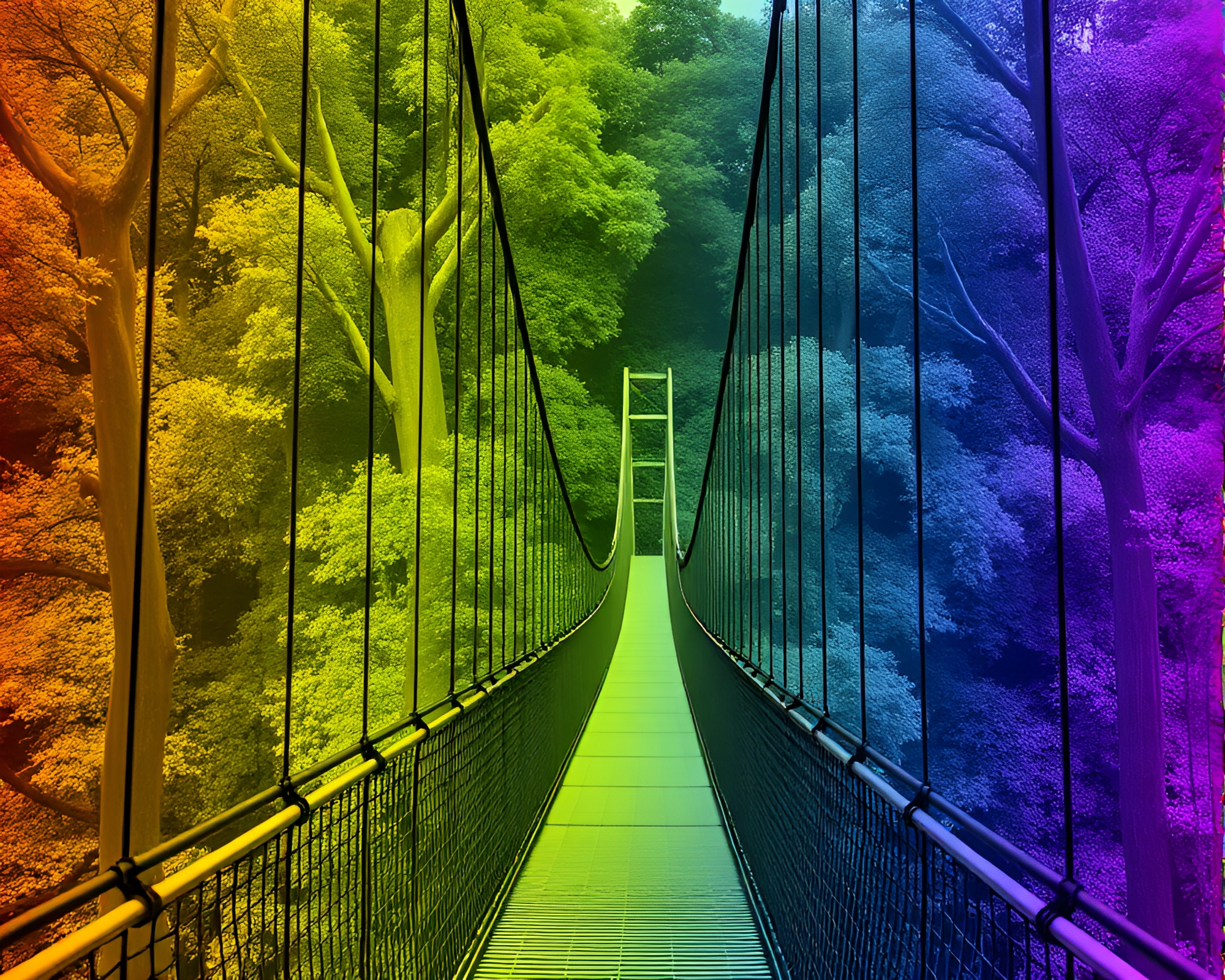 Suspended Leaf Veins: Holographic Bridge Fantasia – free AI stock image
