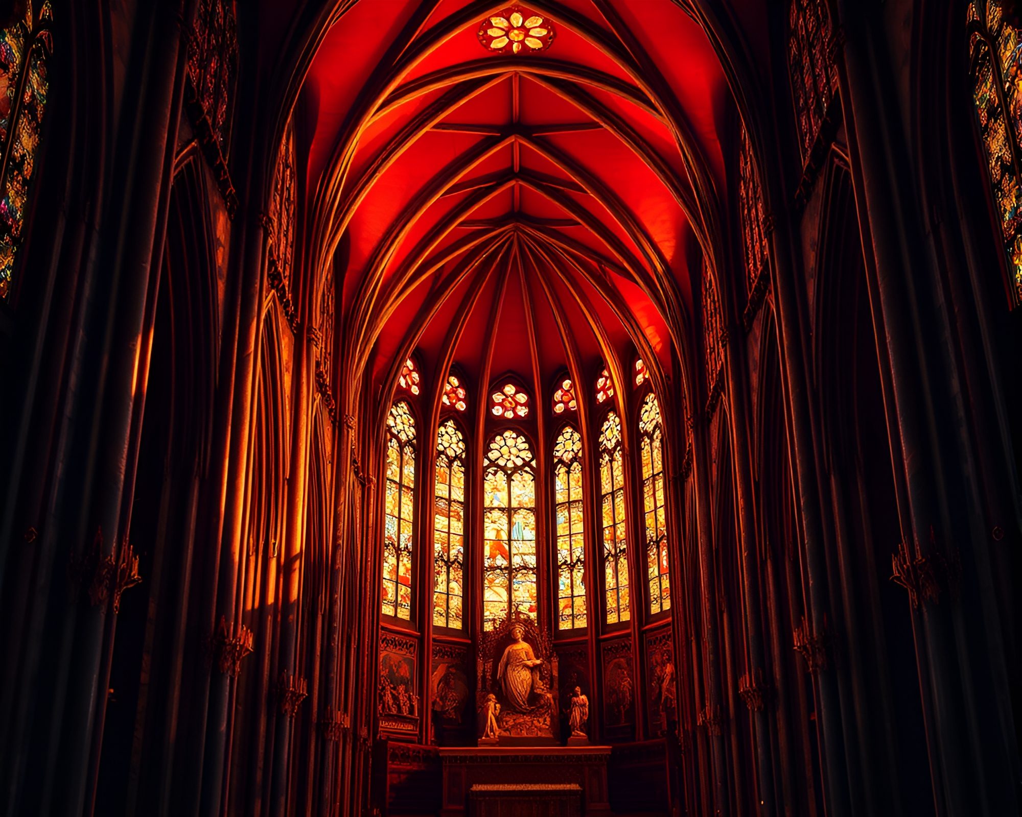 Elegant Flamingo Bathed in Cathedral Stained Light – free AI stock image