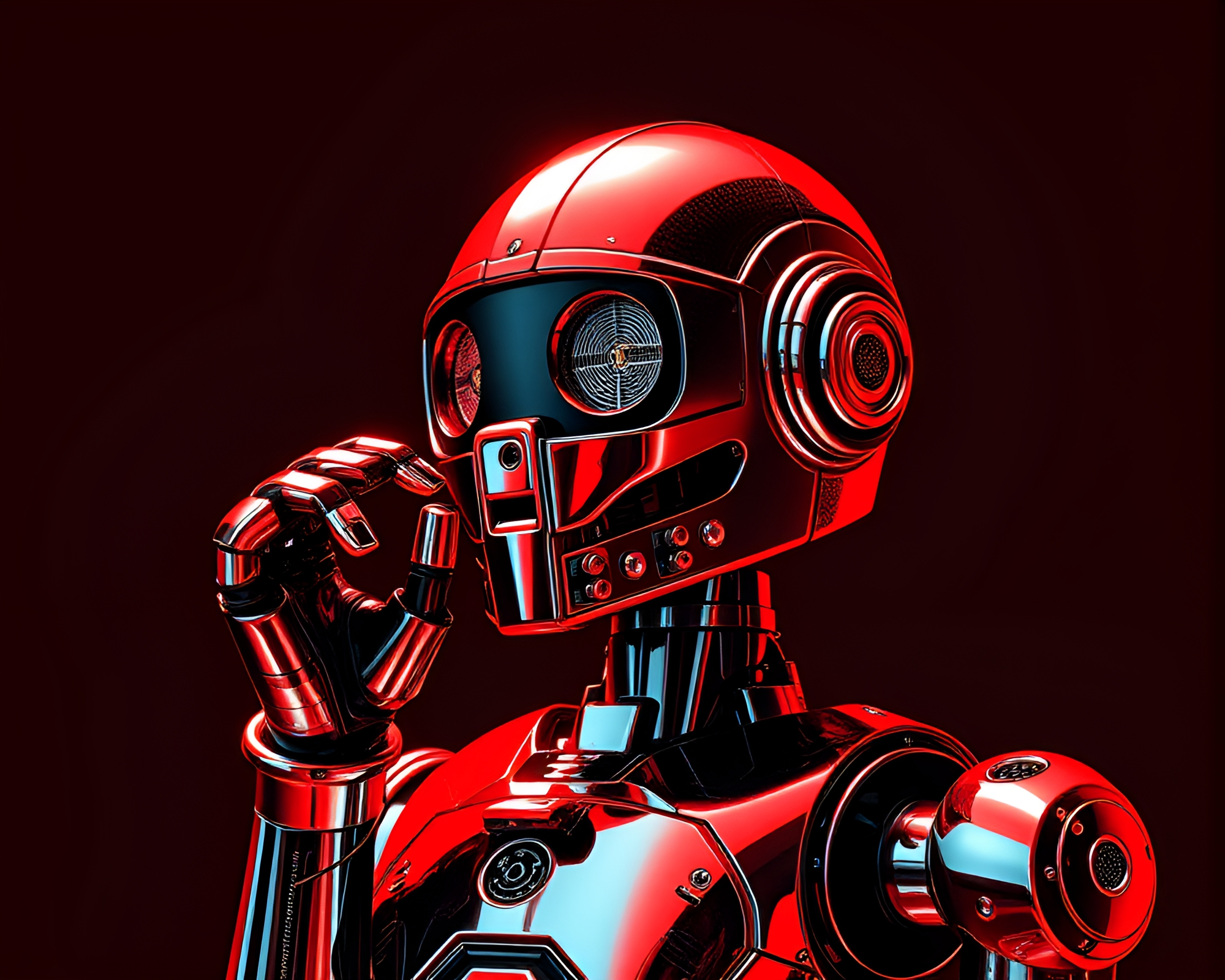 Robotic Rainbow Refraction in Monochrome Red Pointillism – free AI stock image
