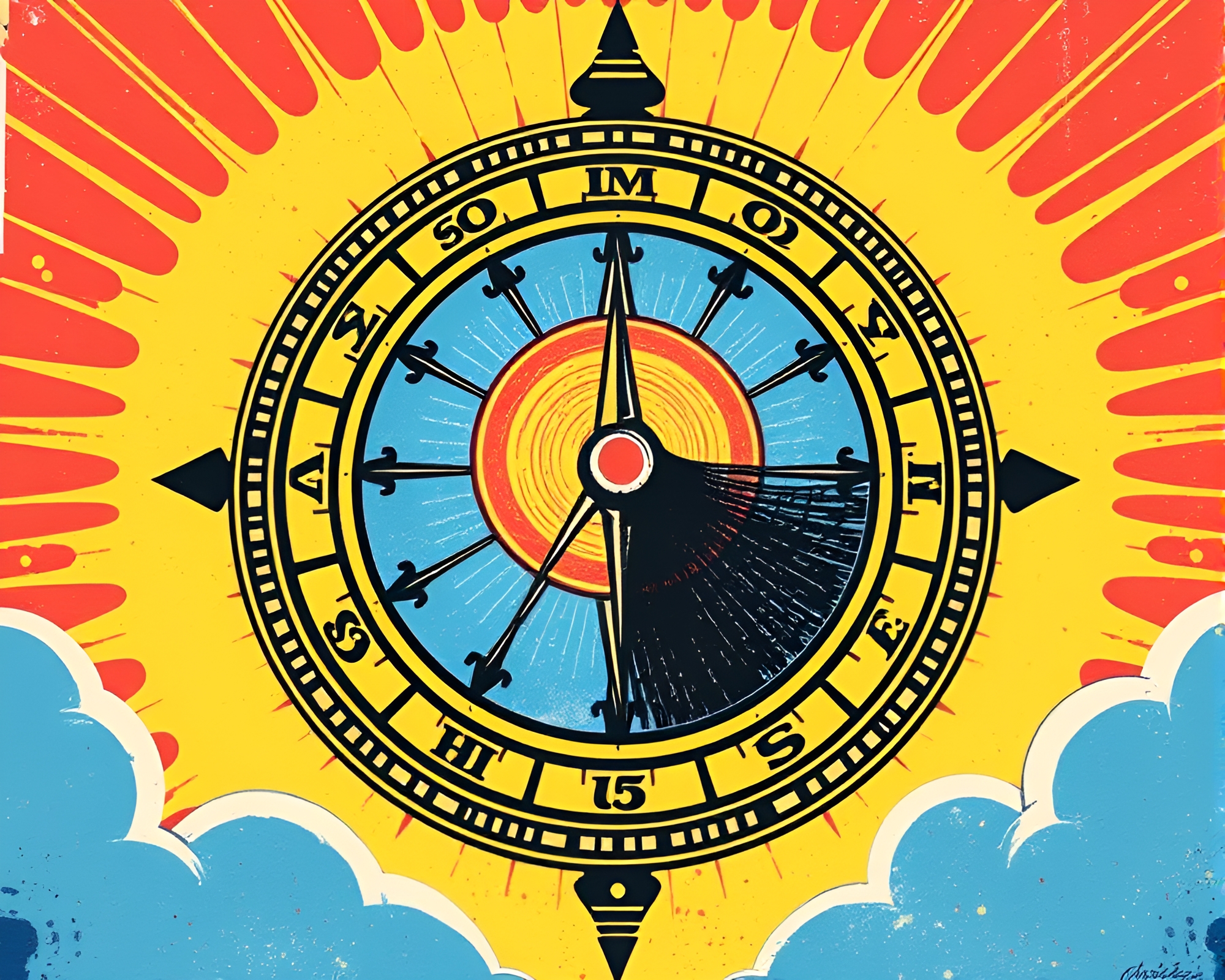 Vibrant Pocket Sundial Street Art Composition – free AI stock image
