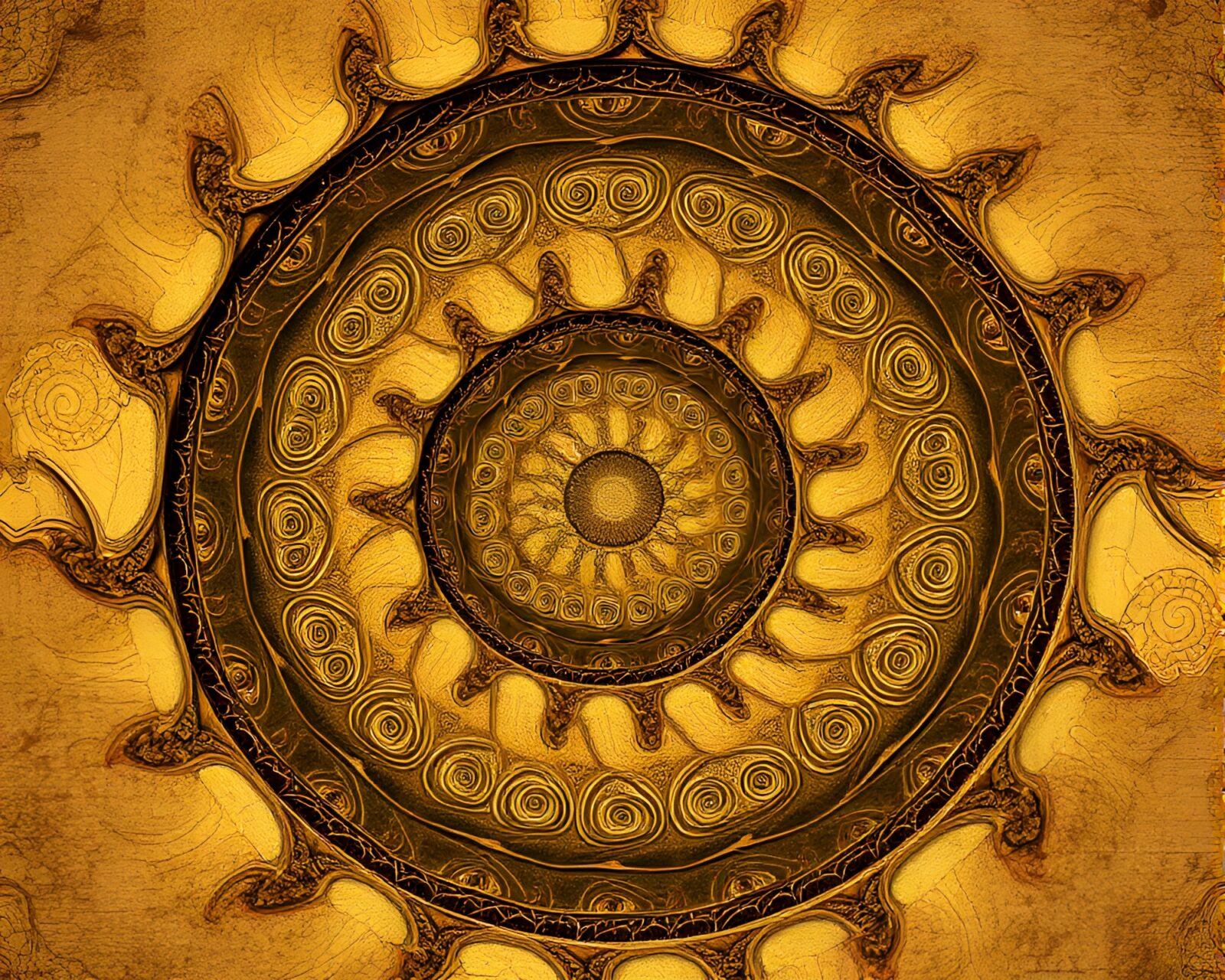Golden spiral fractal in muted earth tone calligraphic style.