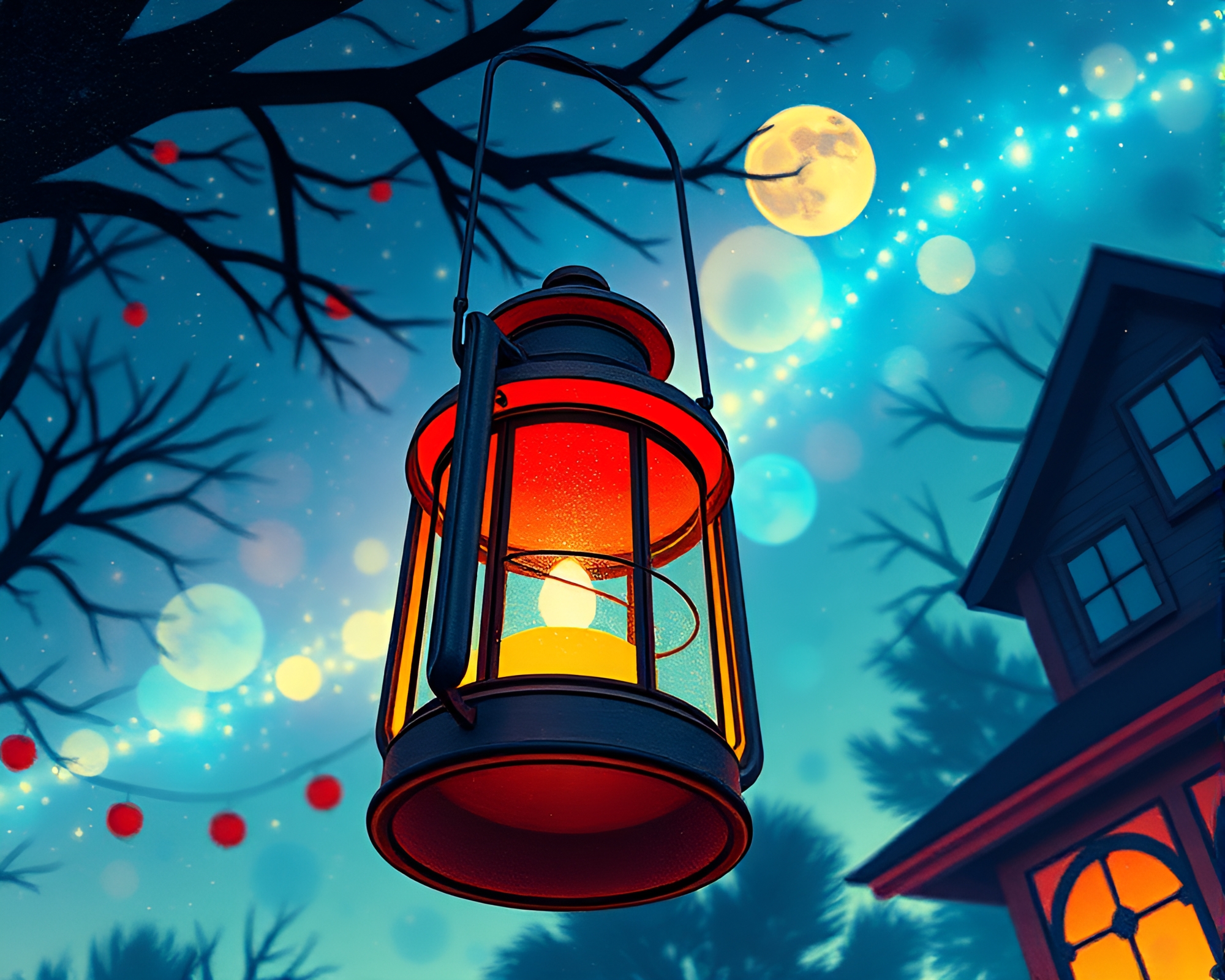 Enchanted Lantern Forest in Children’s Book Style – free AI stock image