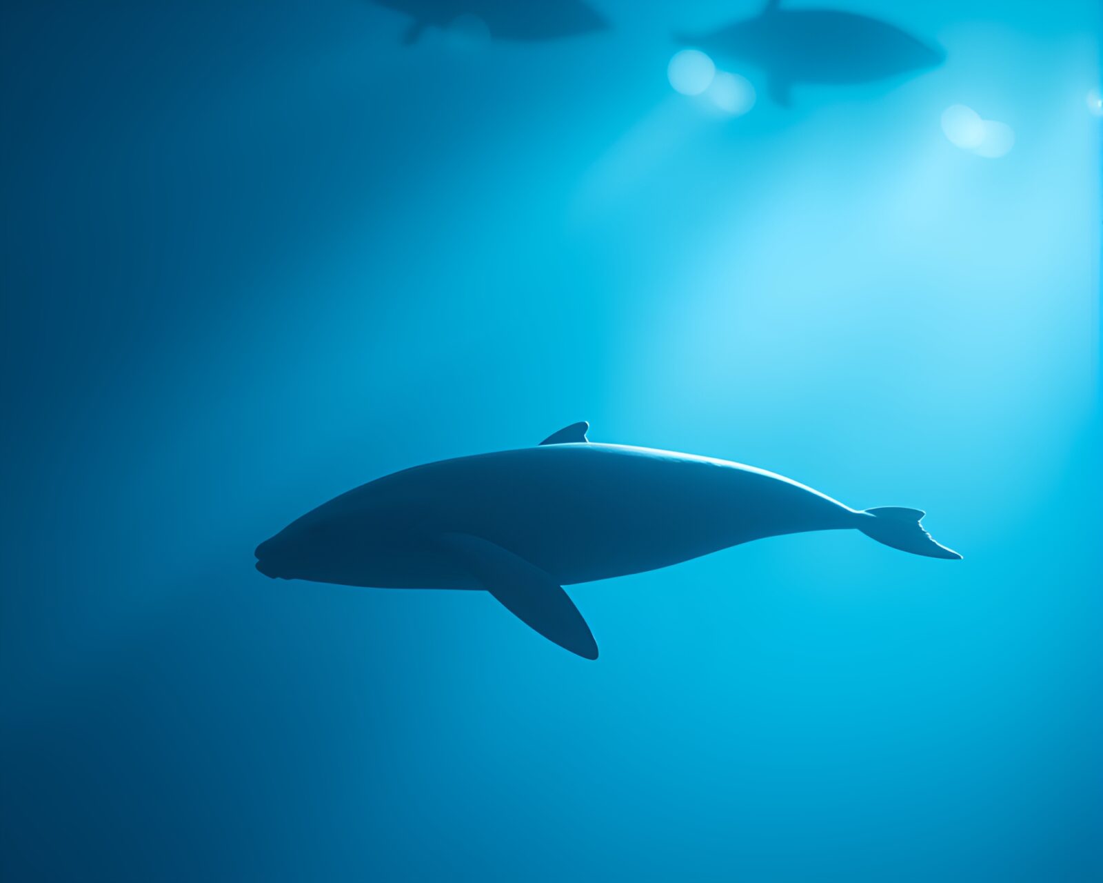 Elegant whale silhouette in soft spotlight with beautiful bokeh