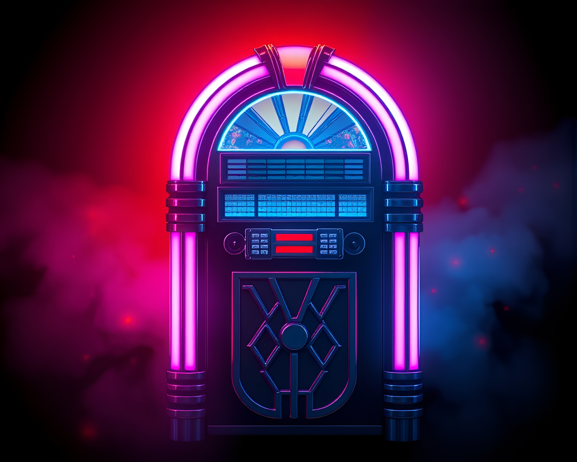 Retro Jukebox Glowing Embers Écorché Study – free AI stock image