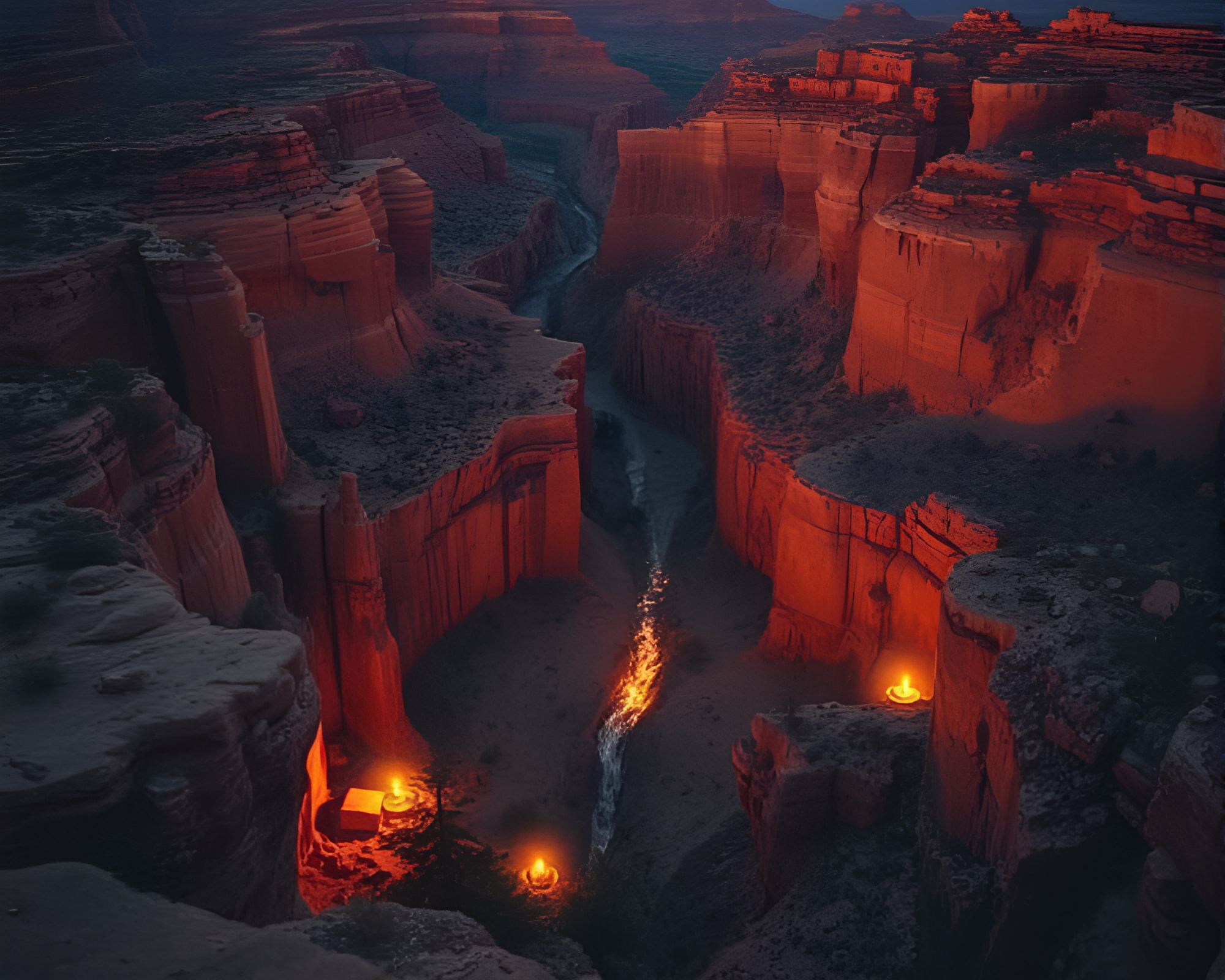 Canyon Rust Tone Candlelit Bird’s Eye View Telescope Scene – free AI stock image