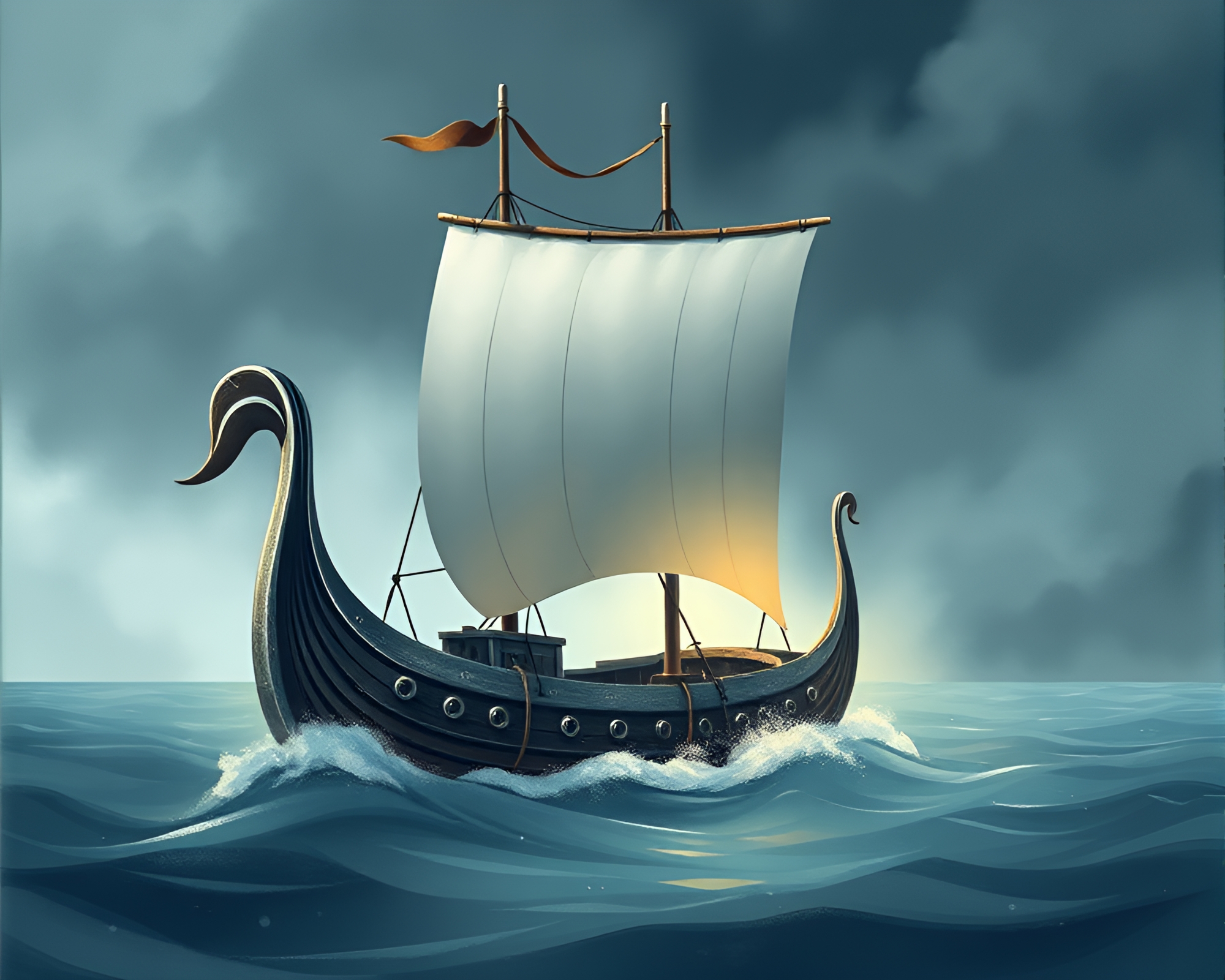 Viking Longship Sailing Through Silver Leaf Accents – free AI stock image