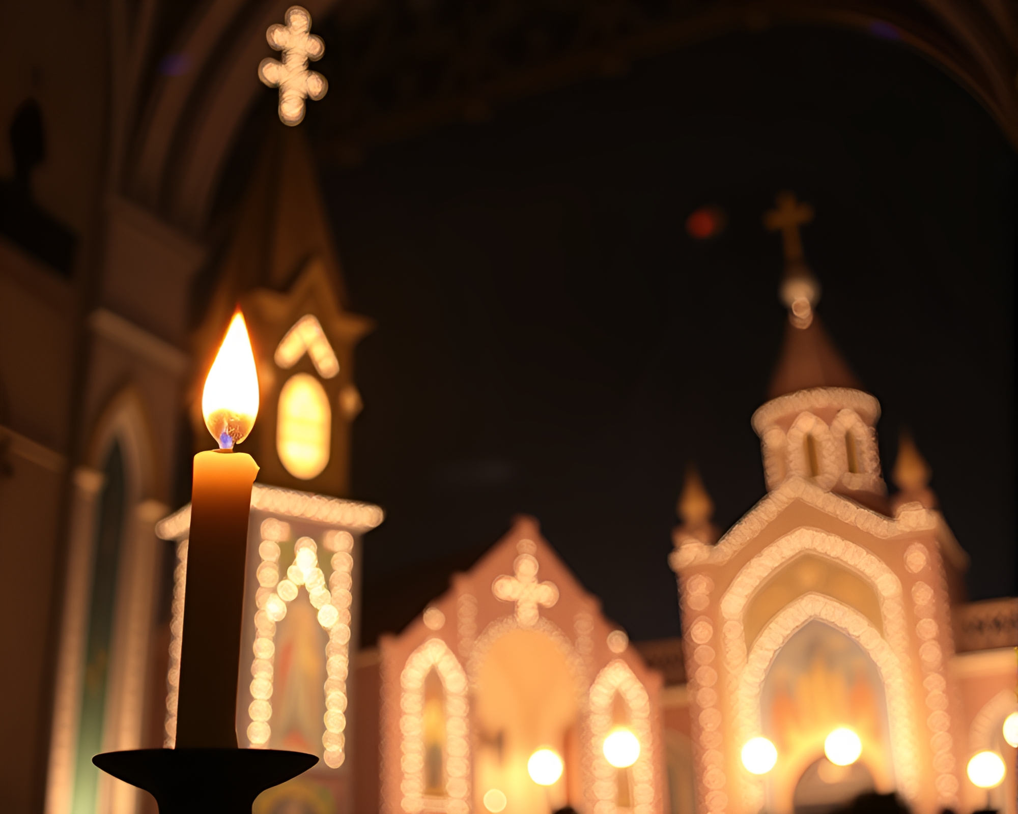 Futuristic Smart Contact Lens in Church Candlelight – free AI stock image
