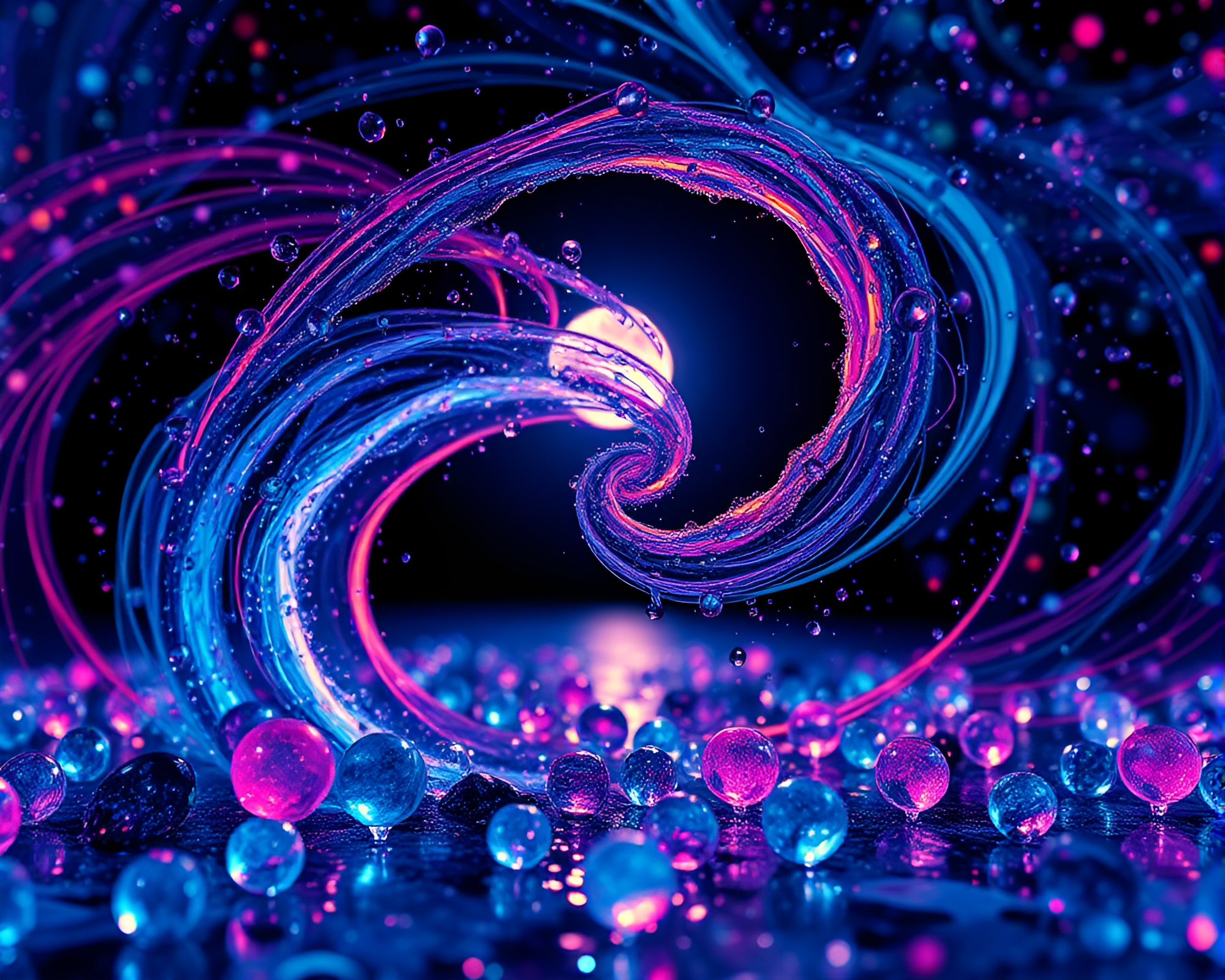 Moonlit Psychedelic Swirls on Wet Glass Beads – free AI stock image