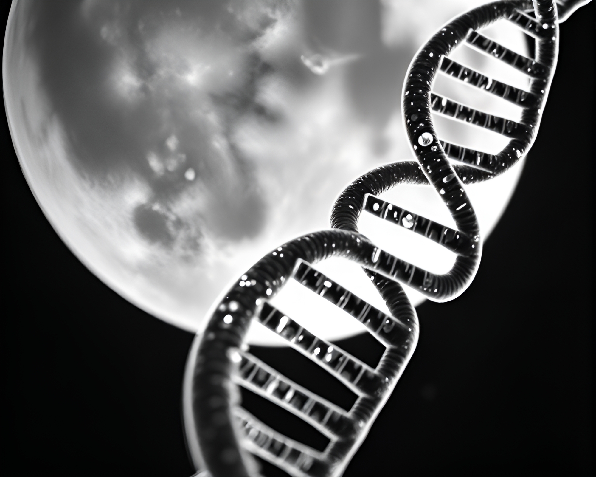 Ethereal DNA Helix in Lunar Film Burn – free AI stock image