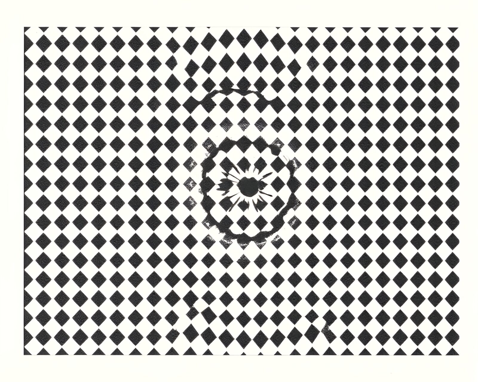 Vibrant ivory white halftone swirl in polaroid frame