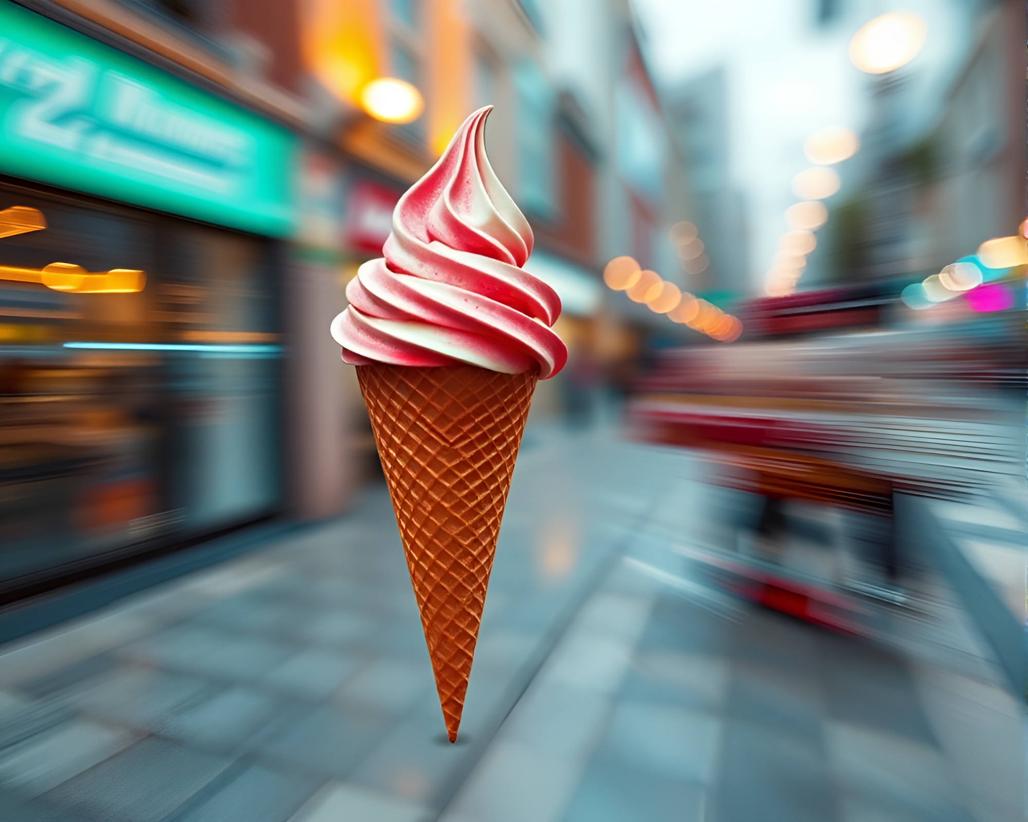 Surreal Gelato Cone Journey with Pan Motion Blur – free AI stock image