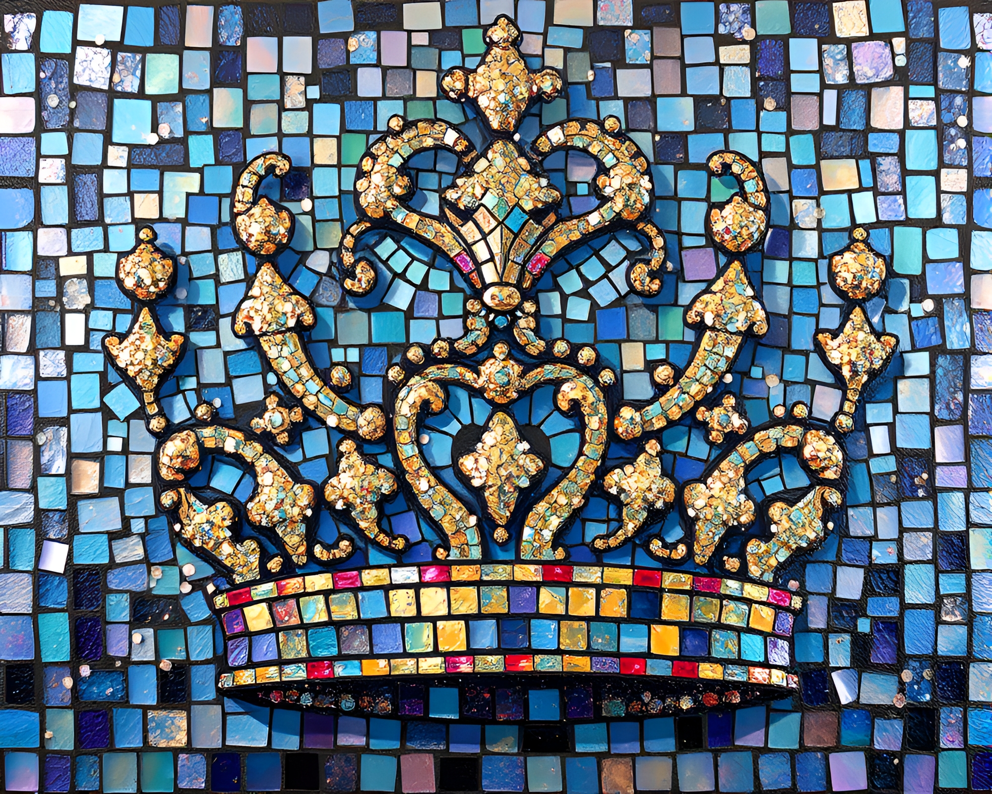 Crown Mosaic Tiling: Metallic Flakes Oil Painting – free AI stock image