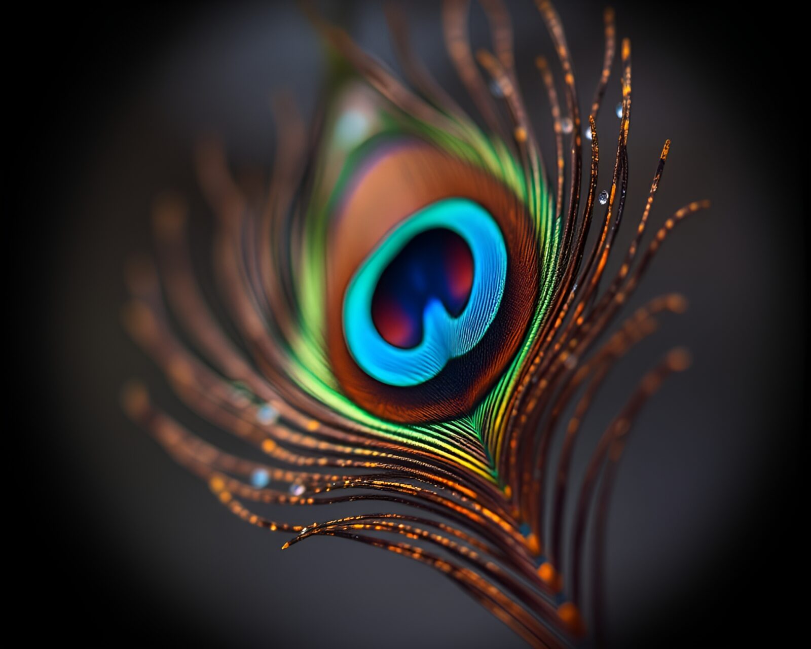 A mesmerizing image of a peacock feather covered in a mosaic pattern with a split focus effect amidst a serene dawn mist