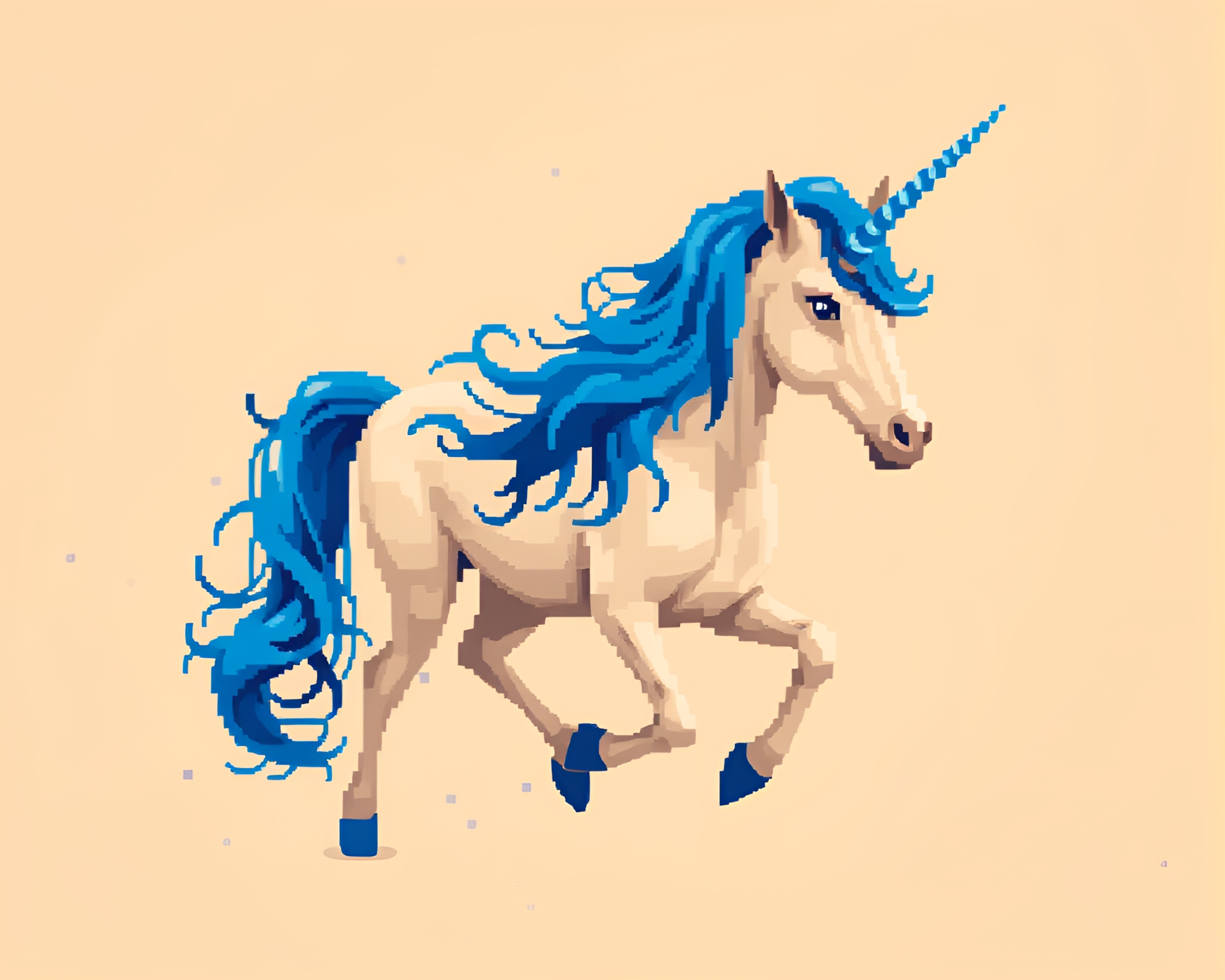 Enchanted Sepia-Toned Unicorn in Cobalt Blue Pixelation – free AI stock image