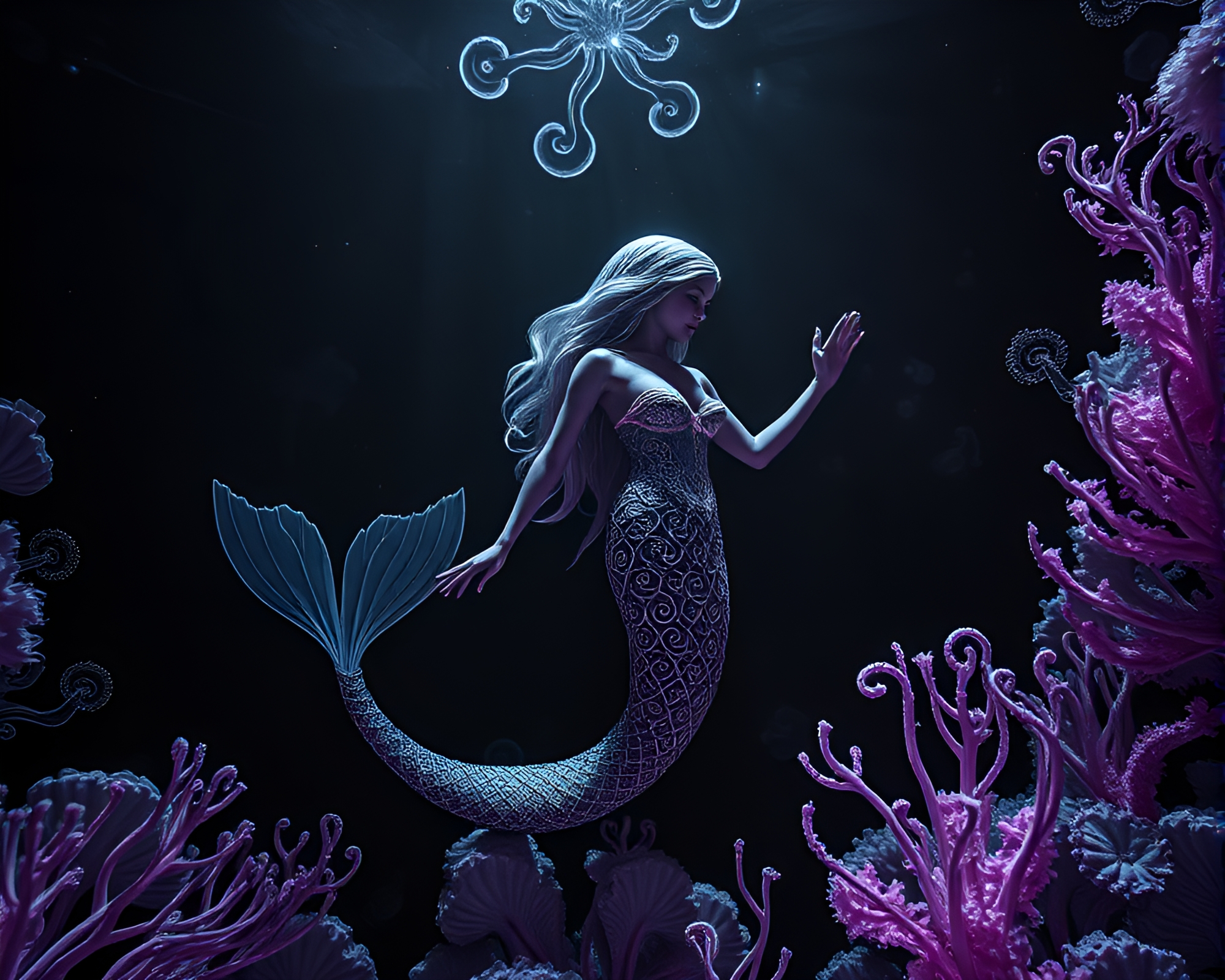 Intricate Mermaid Beauty in Infrared Light – free AI stock image