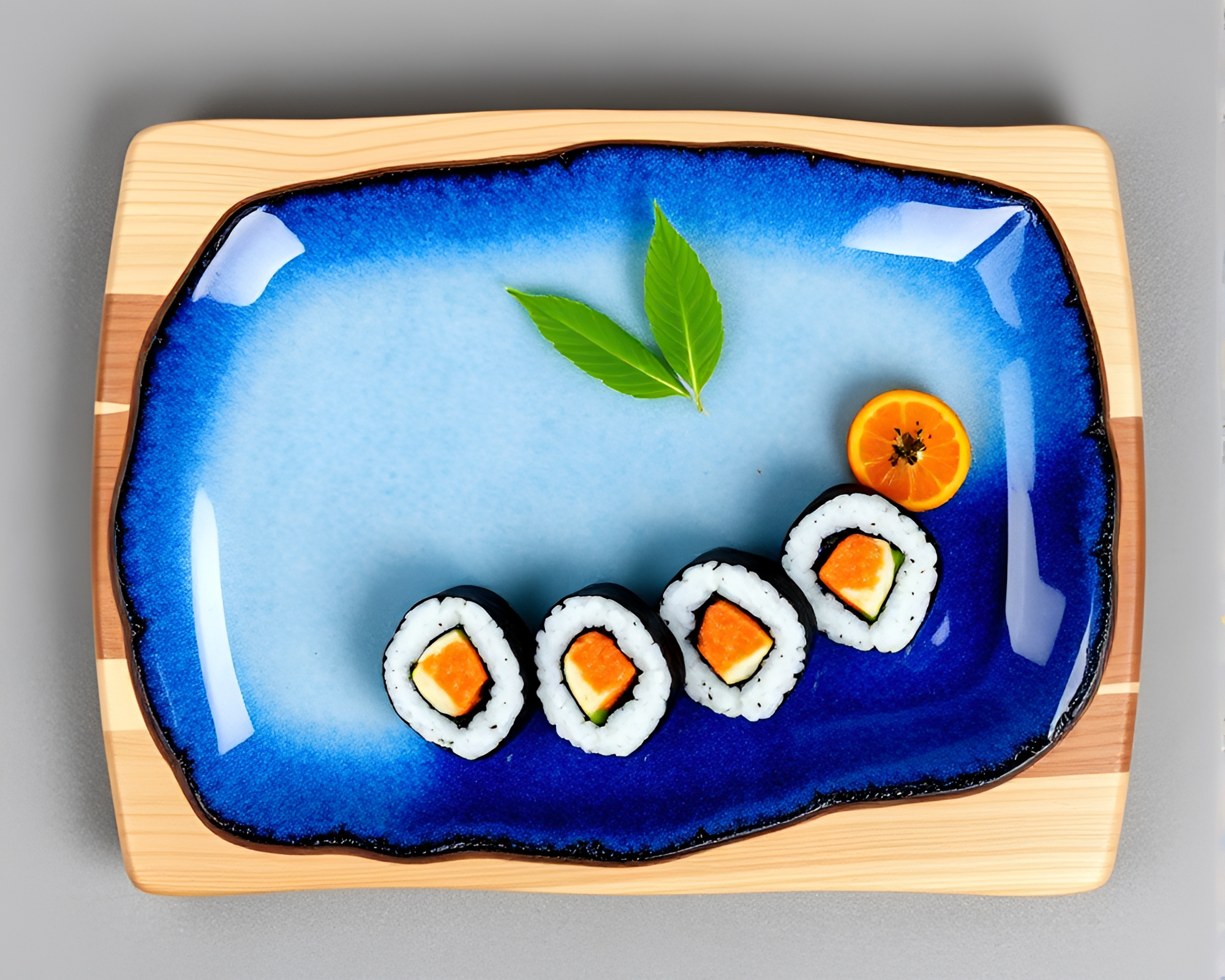 Sushi Platter in Cobalt Blue Frame – free AI stock image