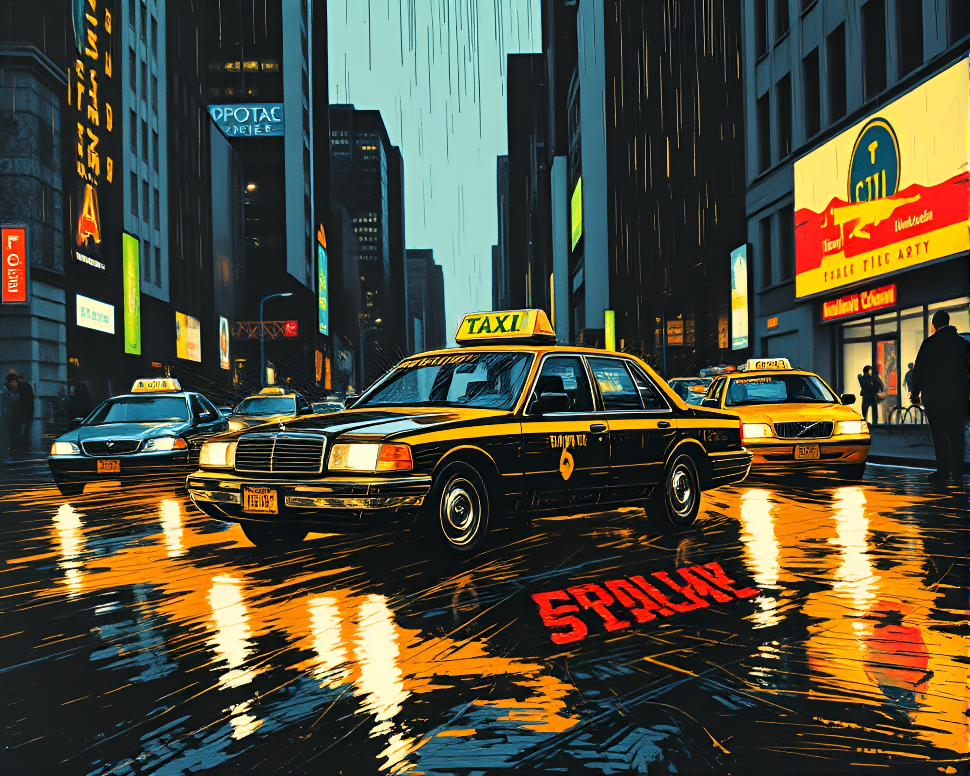 Hover taxi in bright midday woodcut light – free AI stock image
