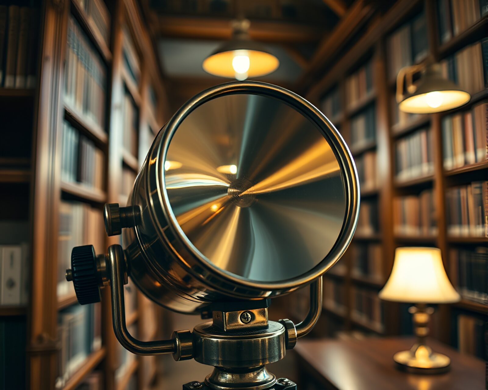 HDR image of vintage telescope reflected in shard