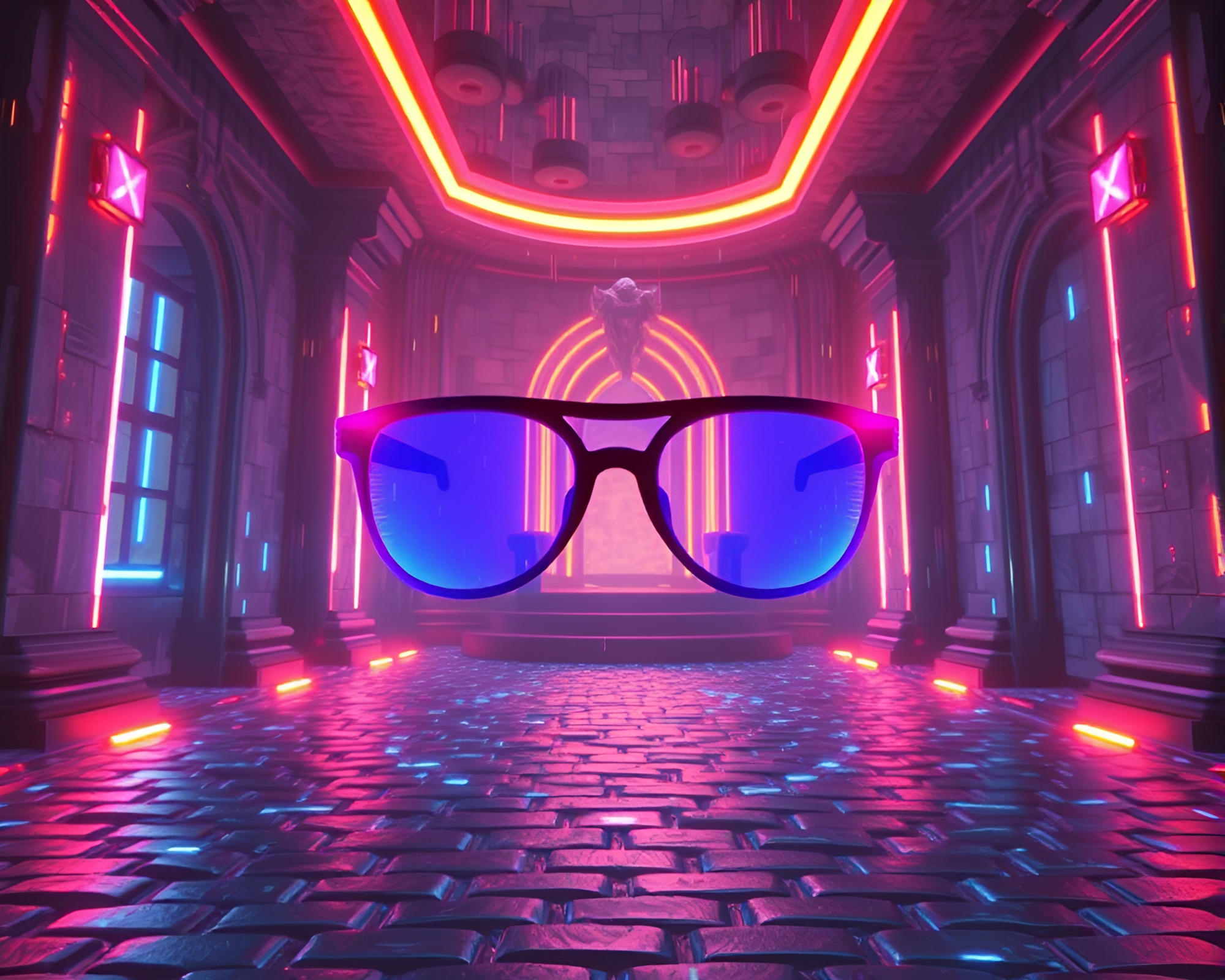 Glitch Art Cobblestone Path with Augmented Reality Glasses – free AI stock image