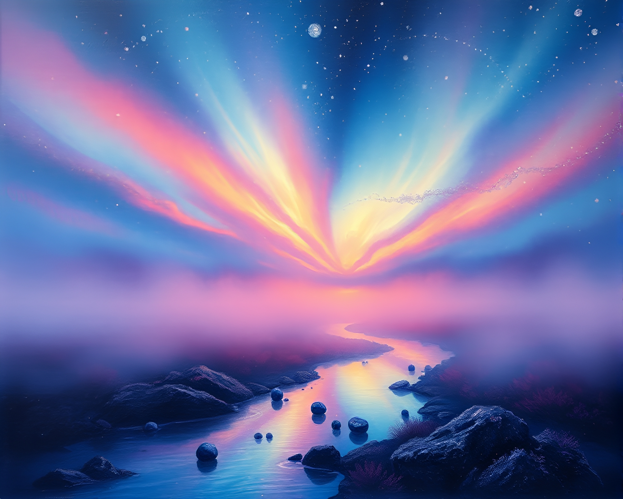 Aurora Borealis Reflections on Wet Glass Beads – free AI stock image