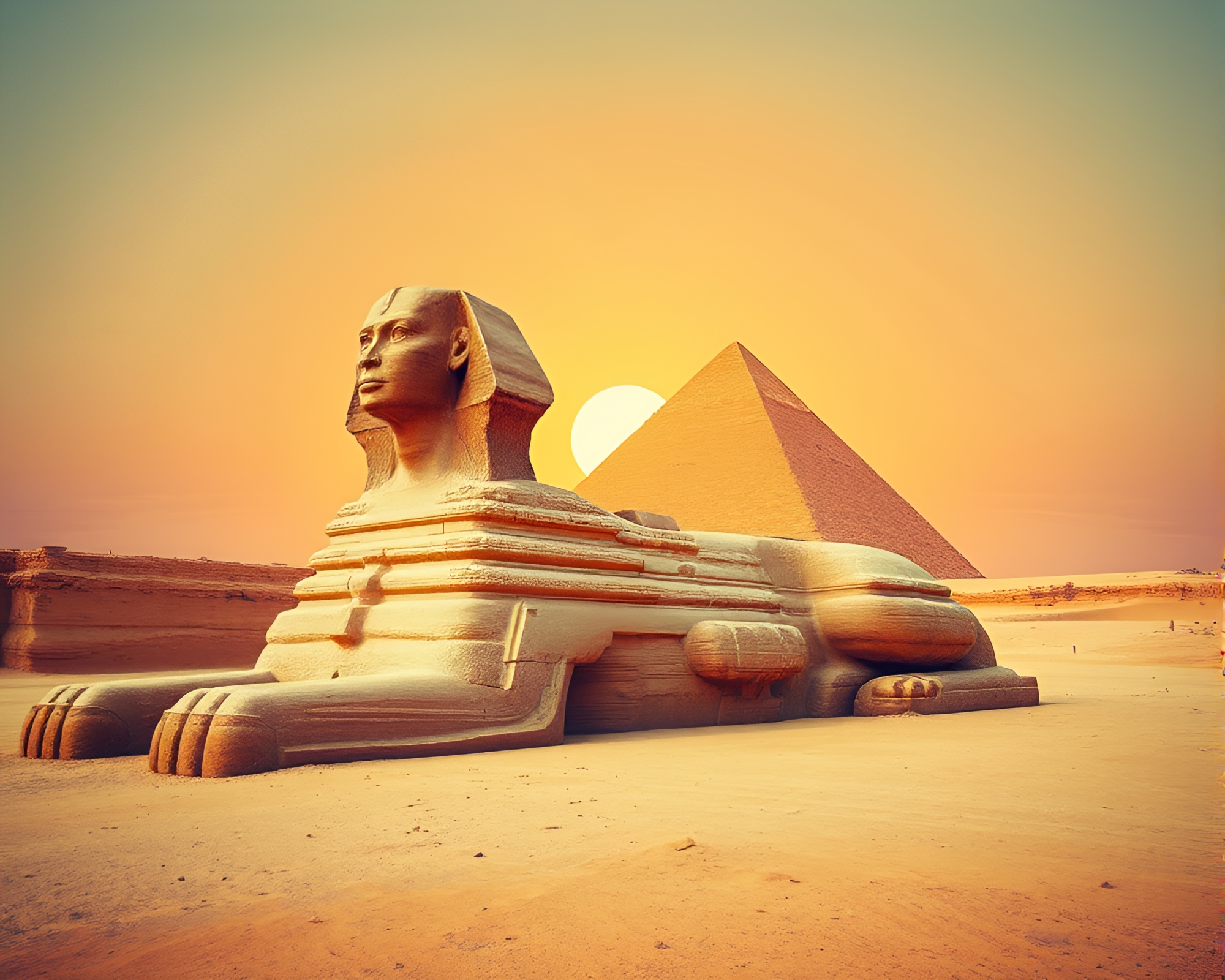 Glitchy Pointillism Sphinx Statue in Desert Sands – free AI stock image