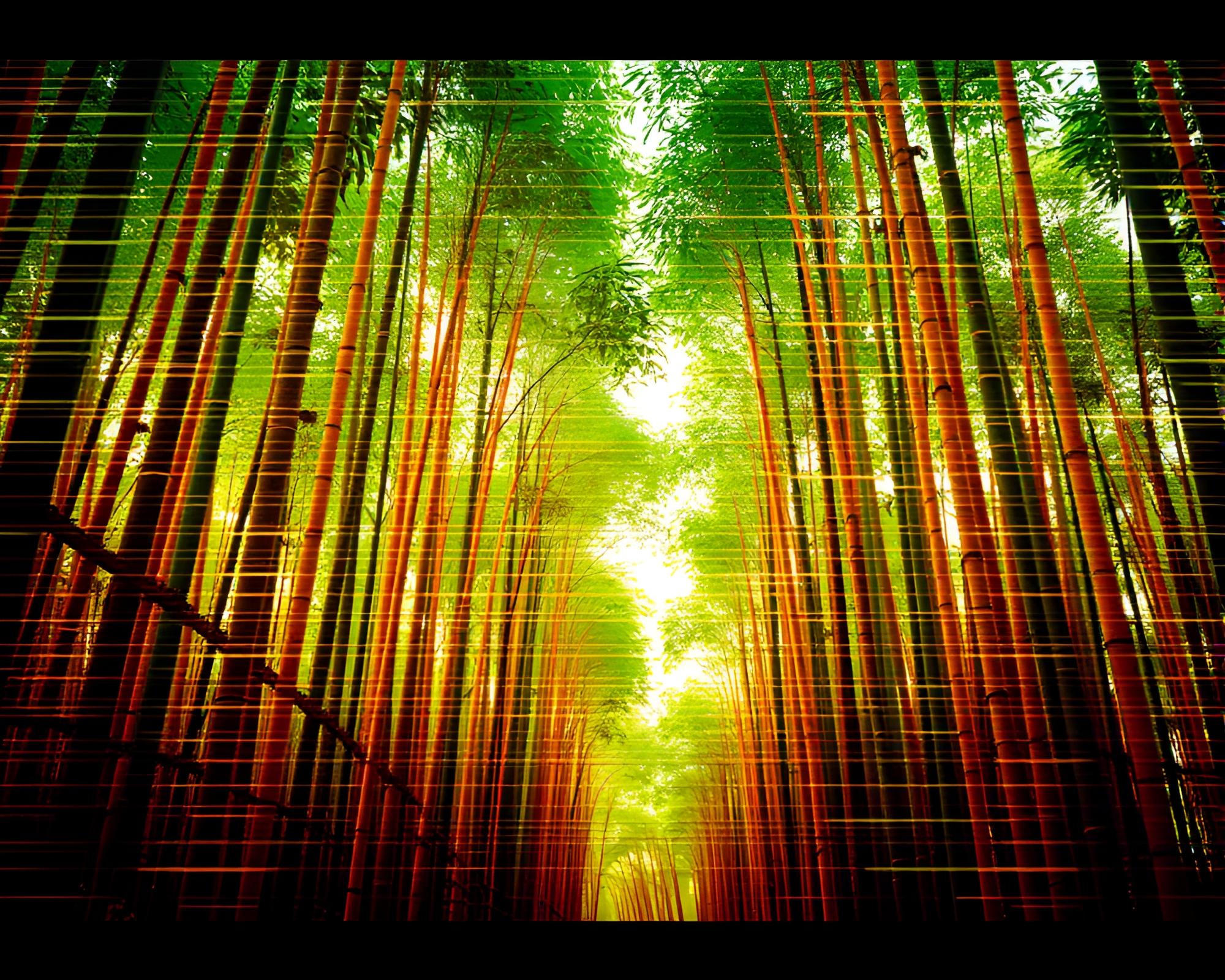 Bamboo Grove Dystopia: Cross-Processed Perspective – free AI stock image