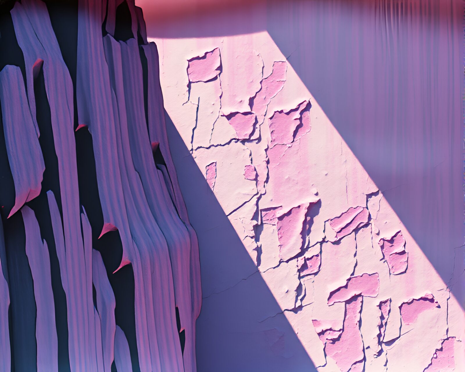 Fresco painting of neon synthwave aesthetic on cliffside