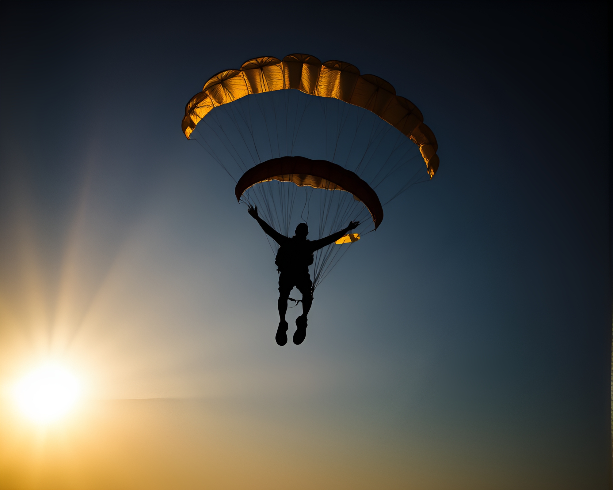 Phosphorescent Parachute Jumper in Stereograph Silhouette – free AI stock image