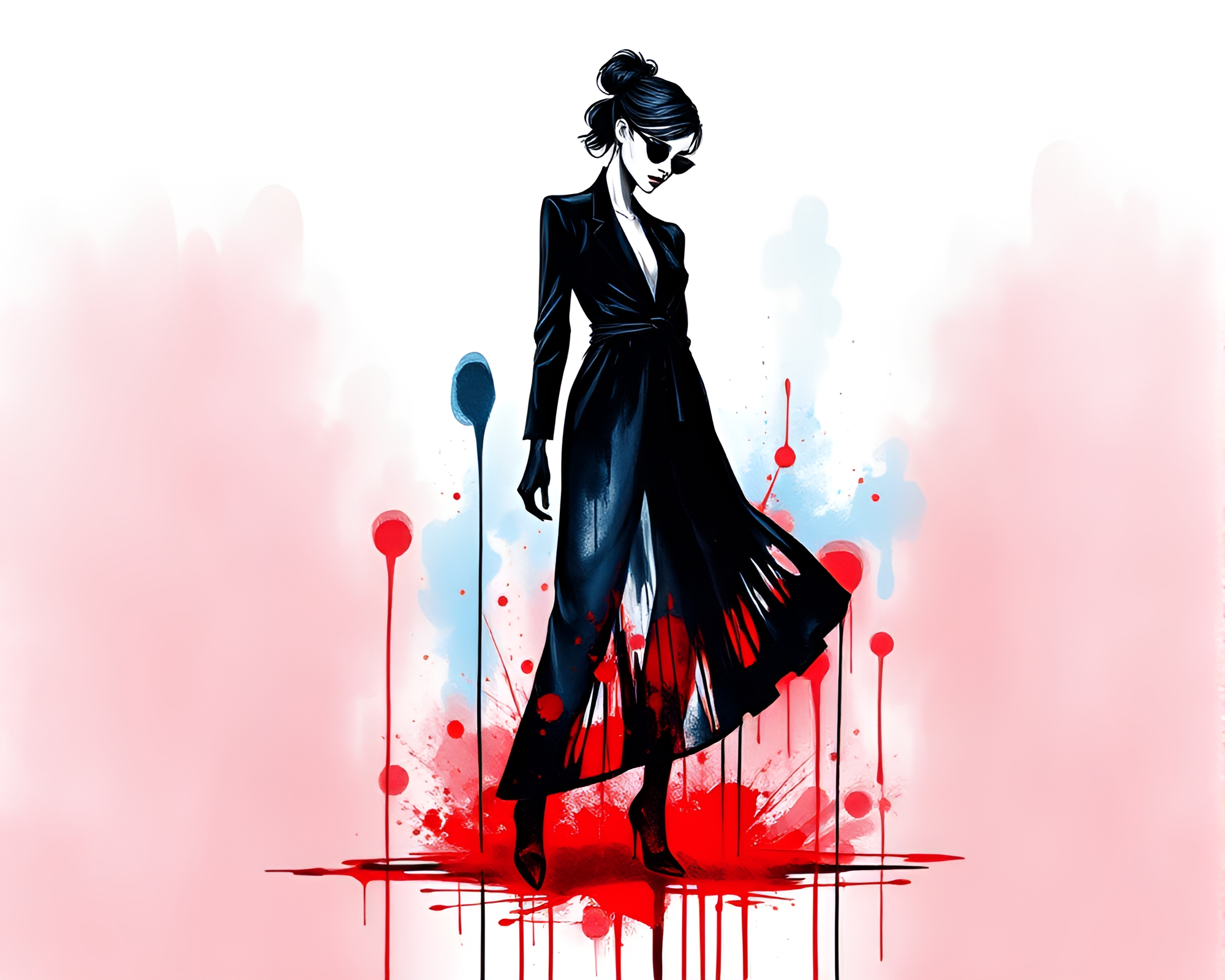 Fashion Illustration with Ink Calligraphy in Duotone Colors – free AI stock image