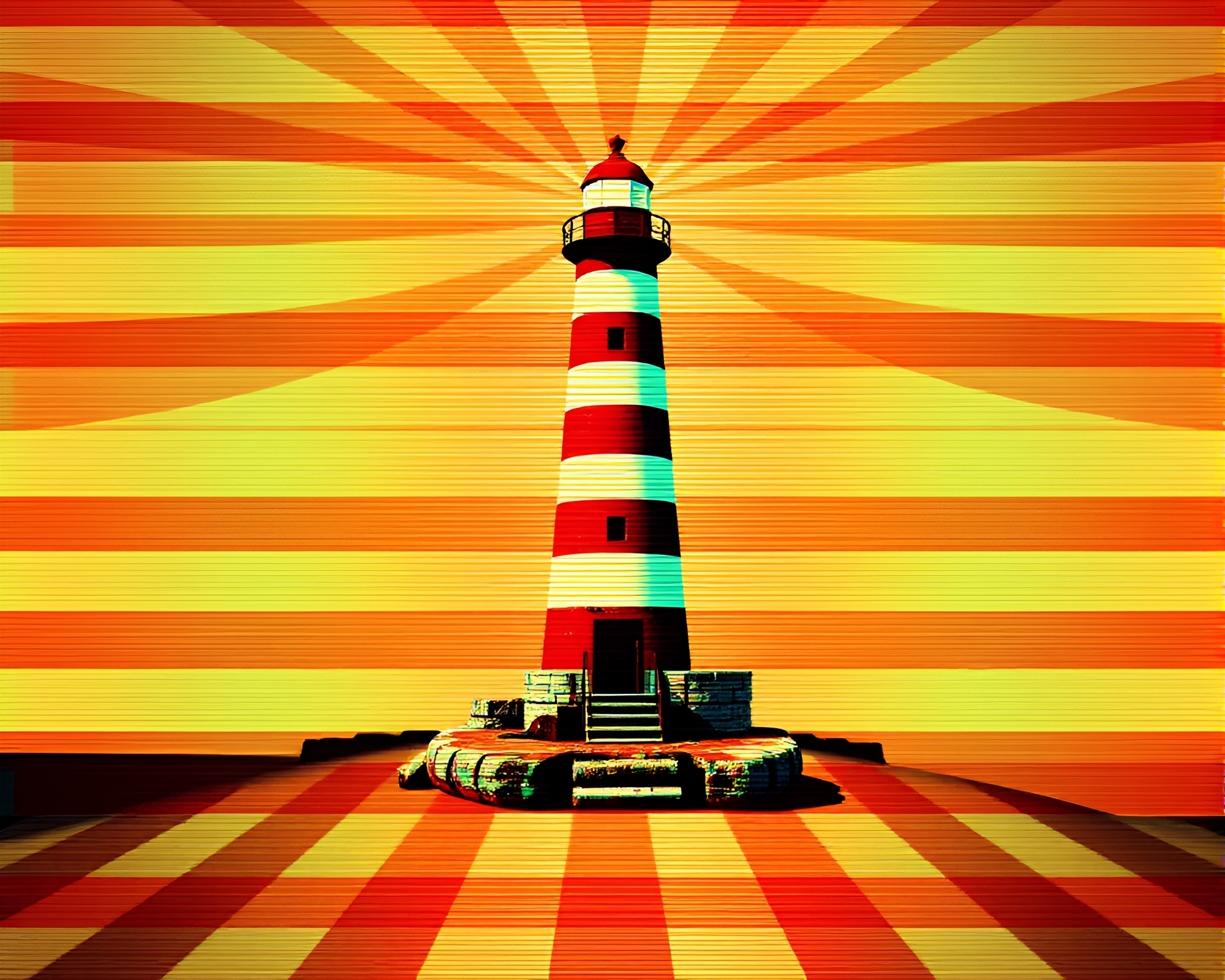 Ethereal Abandoned Lighthouse in Holographic Stripes – free AI stock image