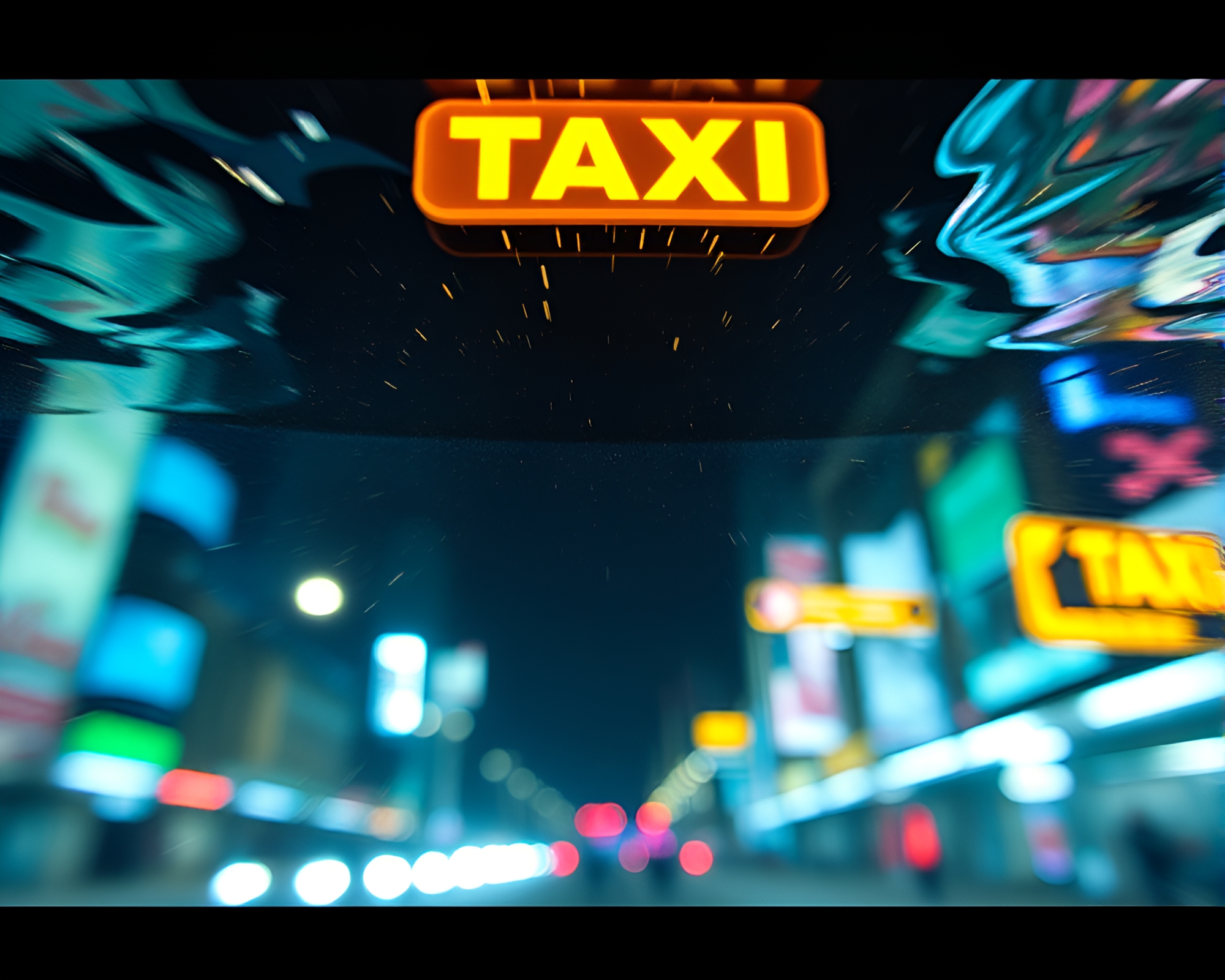 Taxi Blur Streak Through Underwater Dome with Stardust Shimmer – free AI stock image