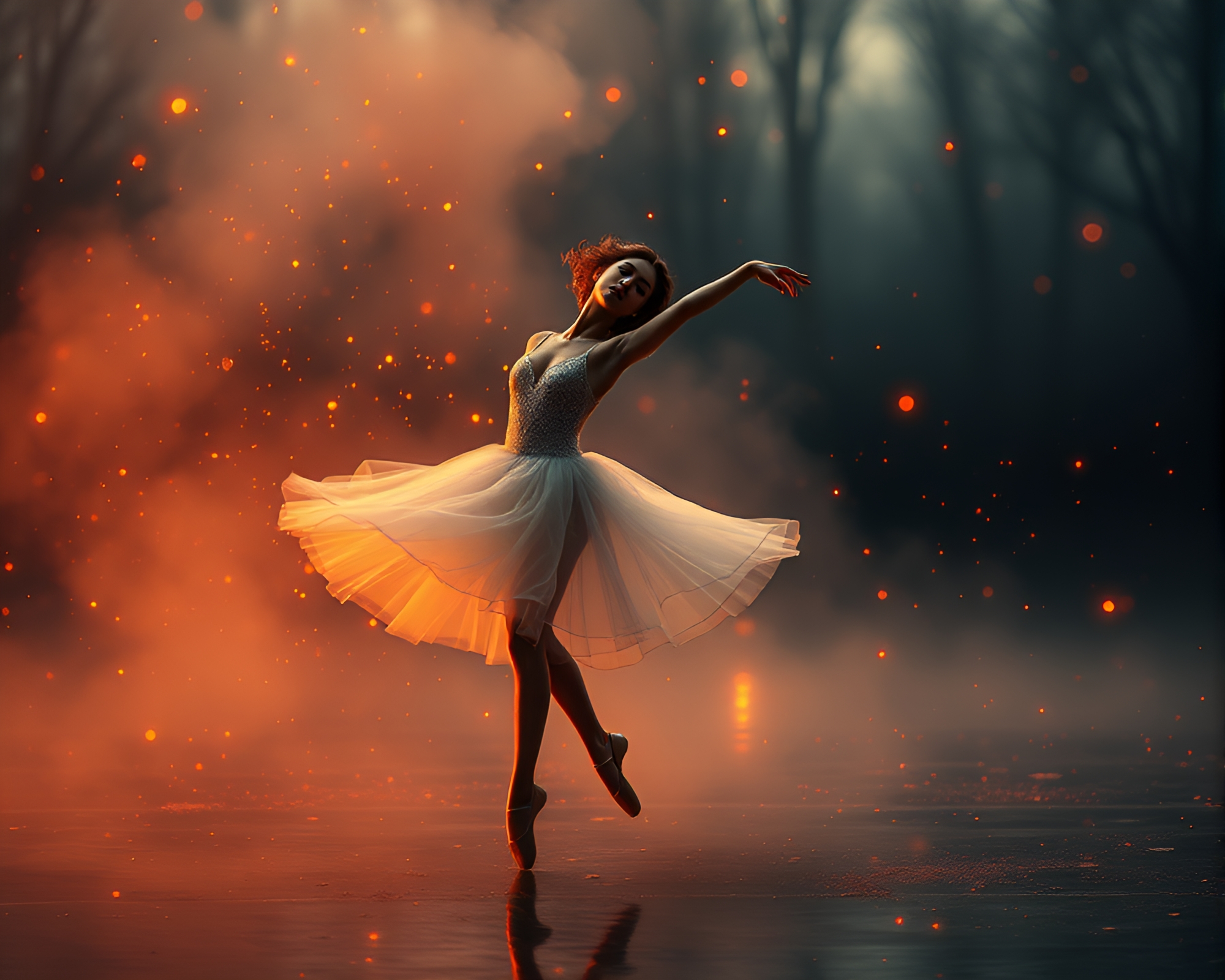 Floating Embers in Dreamy Ballet Dancer Graphic Novel – free AI stock image