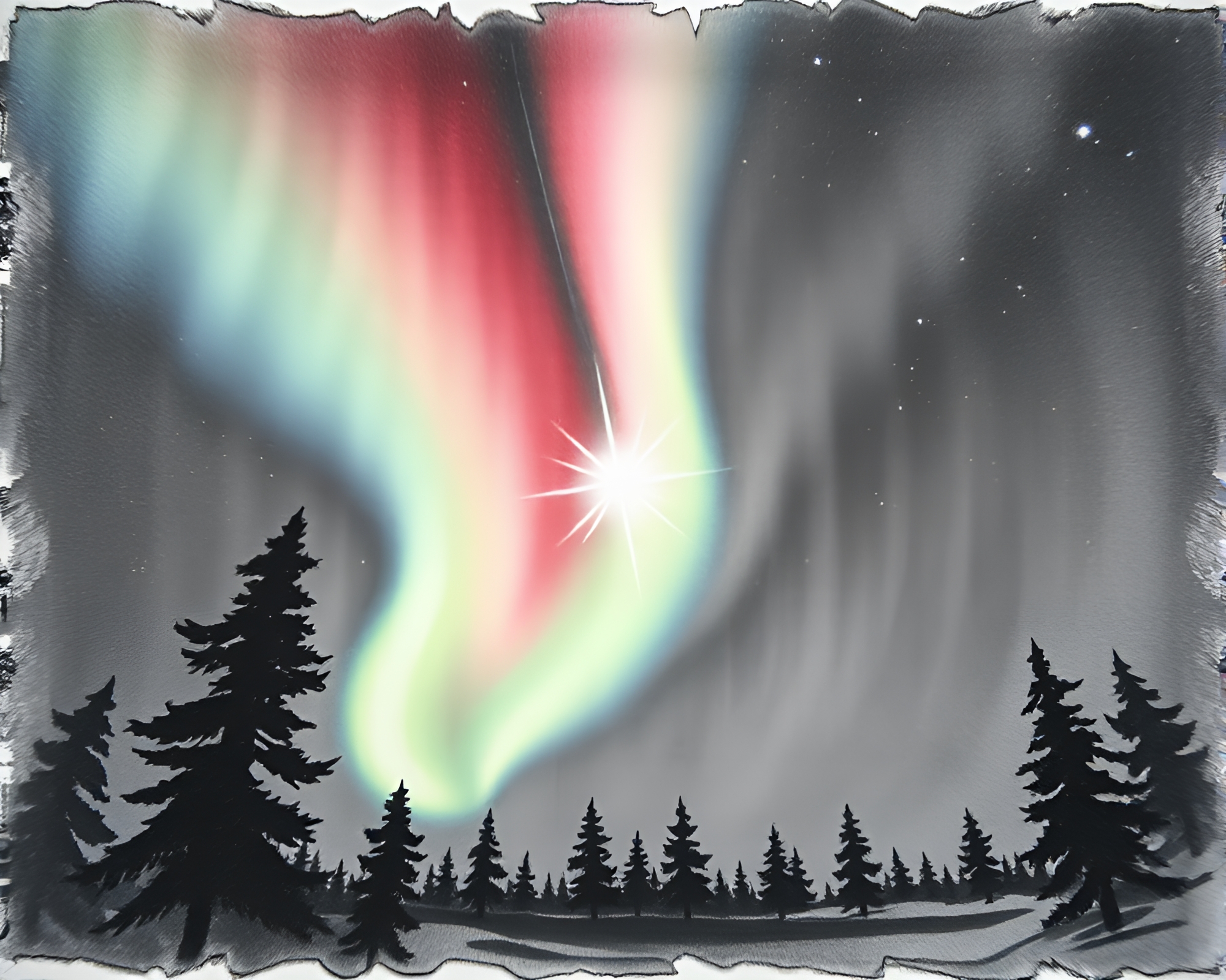 Aurora Borealis Split Focus Charcoal Sketch – free AI stock image