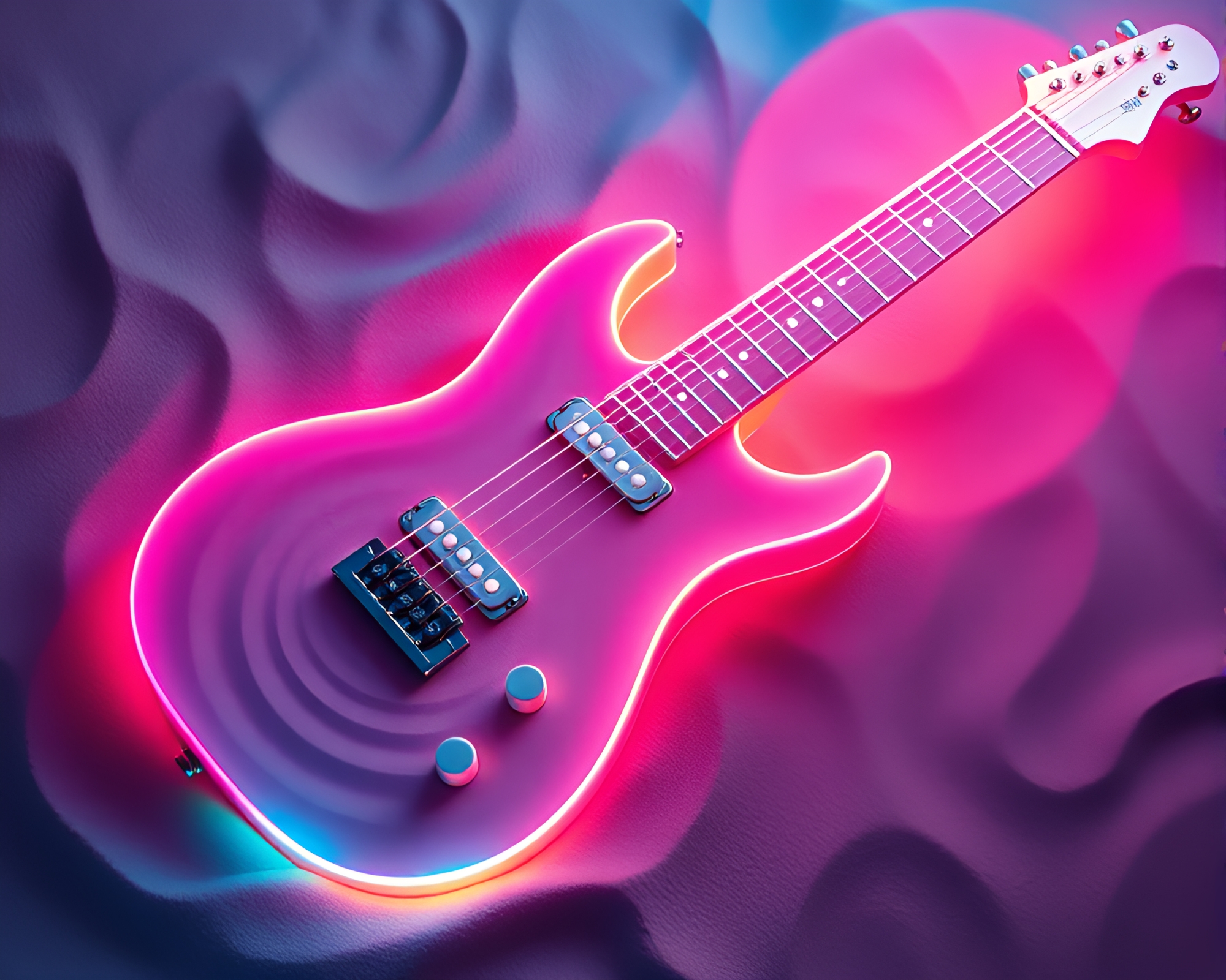 Mesmerizing Guitar Sand Swirls in Neon Glow – free AI stock image