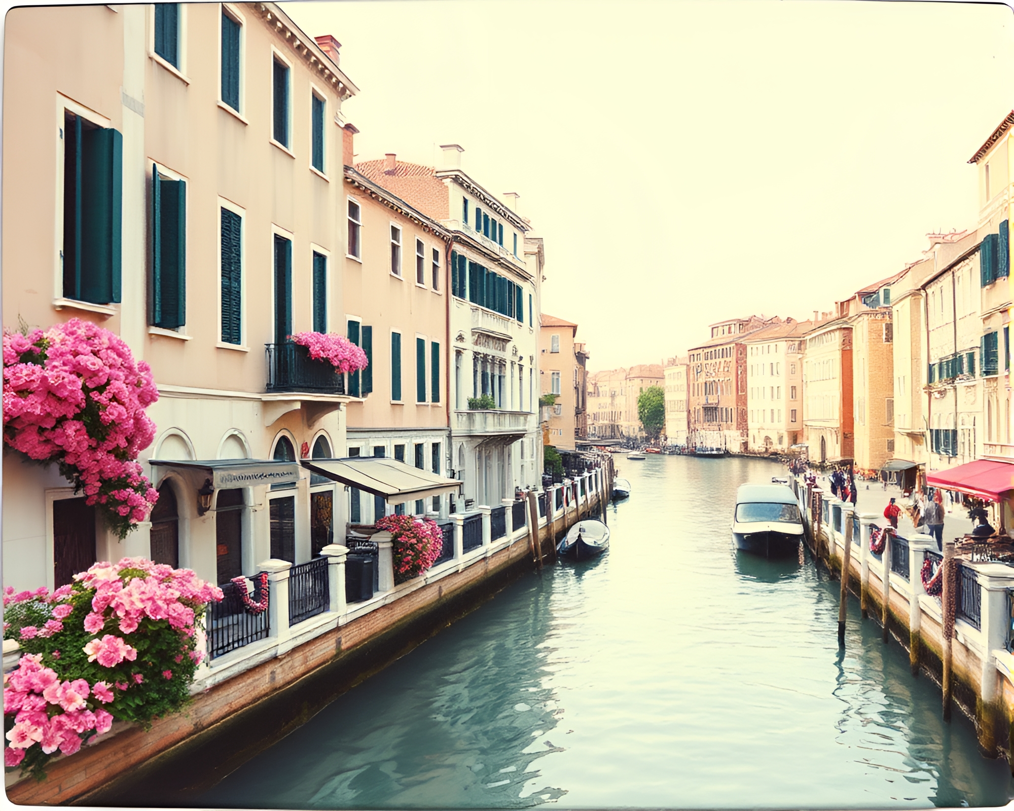 Watercolor Blooms on Venetian Canal: Vintage Polaroid Dream – free AI stock image