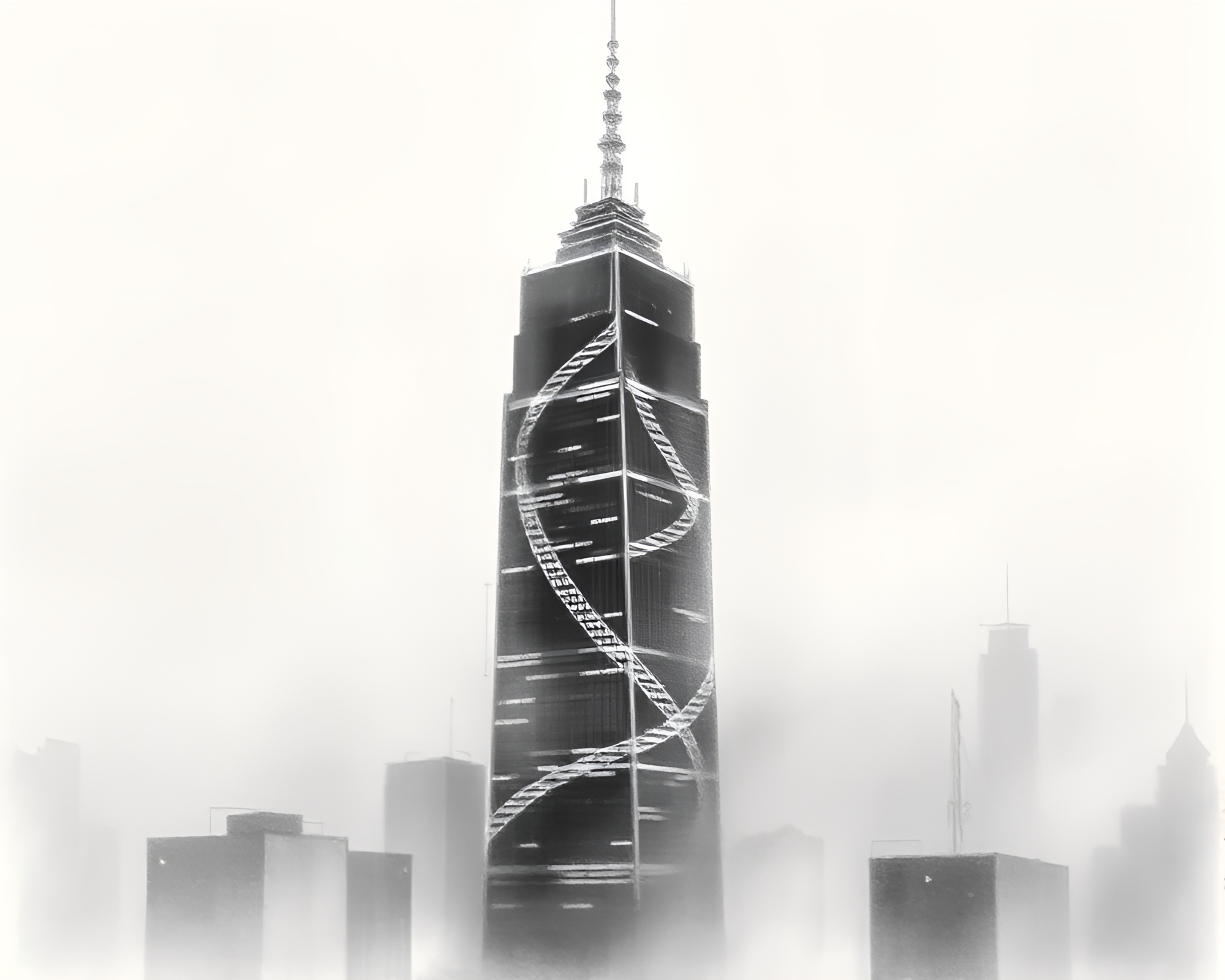 Futuristic LED Skyscraper Charcoal Drawing – free AI stock image