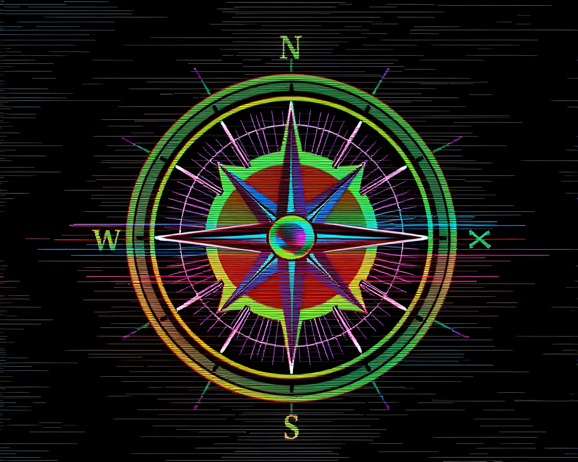 Geometric Compass Glitch: Line Art Visual Symphony – free AI stock image