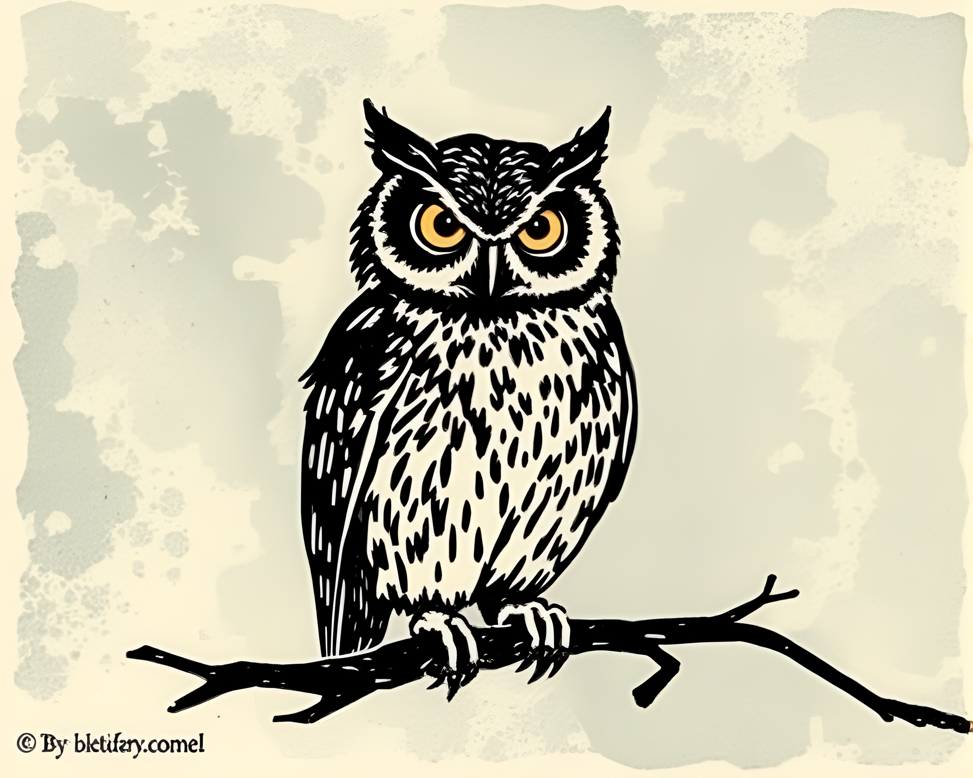 Owl in Library Lamp Light Ink Wash Composition – free AI stock image