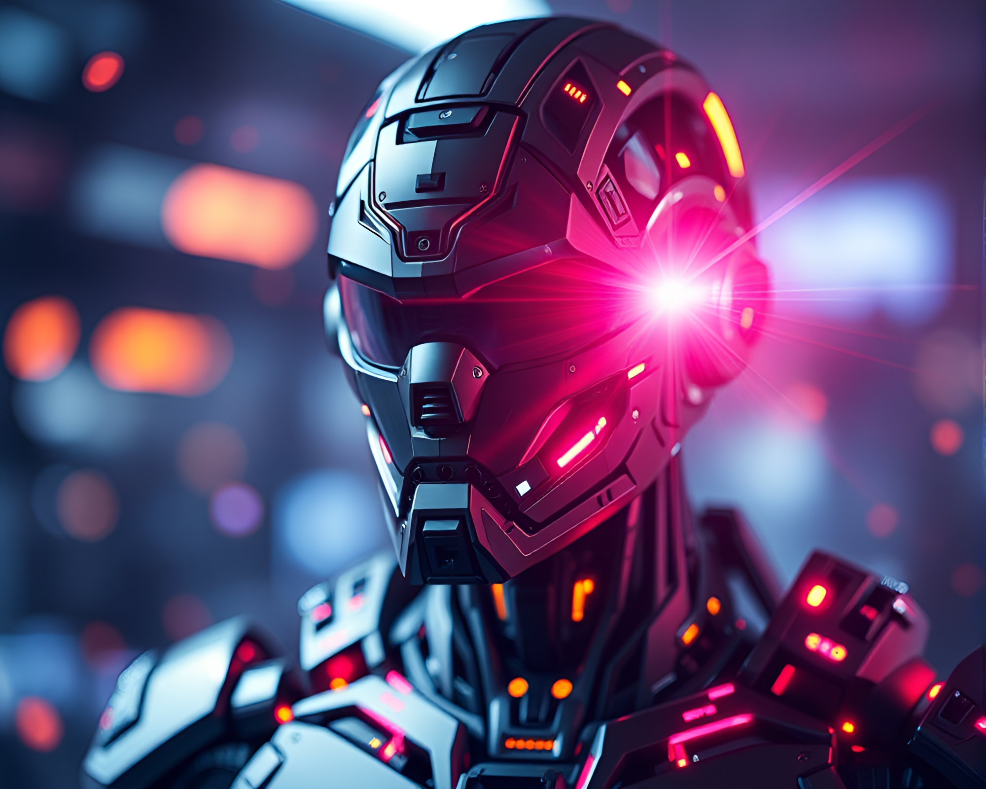 Sci-Fi Cyborg in Dazzling Technicolor Glow – free AI stock image