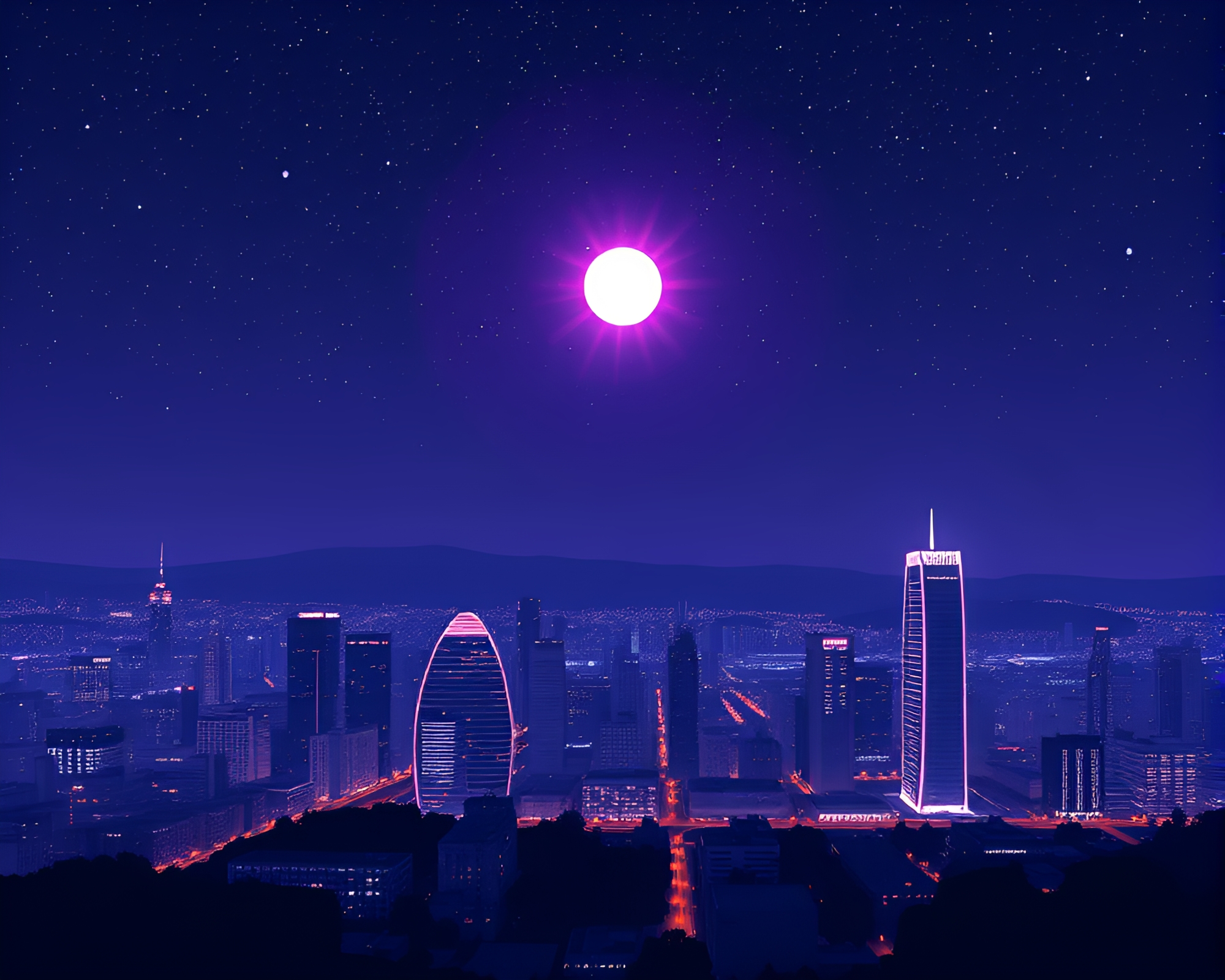 Futuristic Ultraviolet Virtual Cityscape under Starlit Sky – free AI stock image